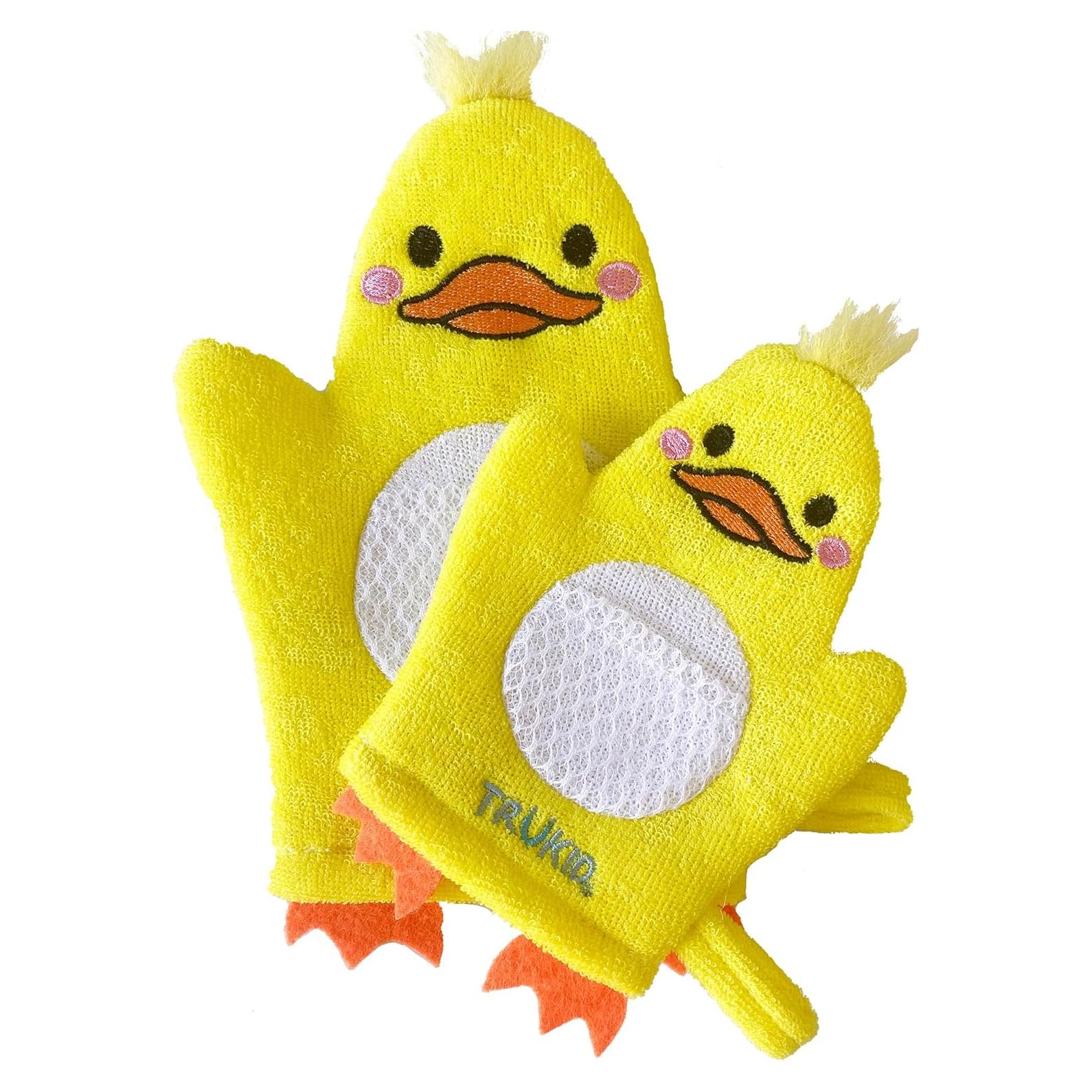 TruKid BubbleGlove Set de 2 - Guantes de Baño Patito para Niños