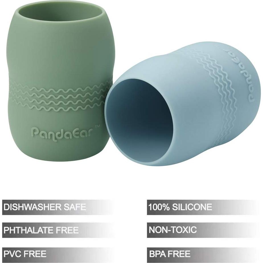 Taza de Silicona PandaEar para Bebé 2 Piezas Azul/Verde