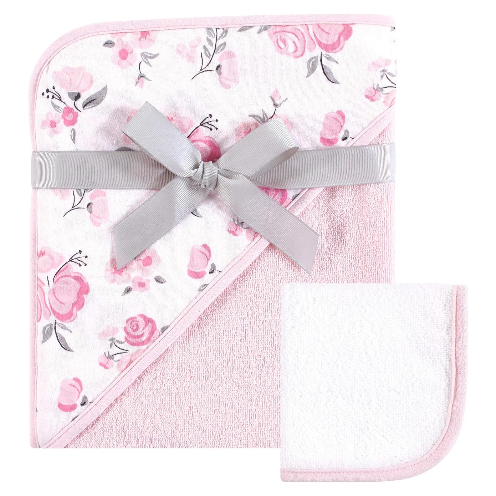 Toalla con Capucha y Paño de Lavado Hudson Baby Algodón Floral Rosa