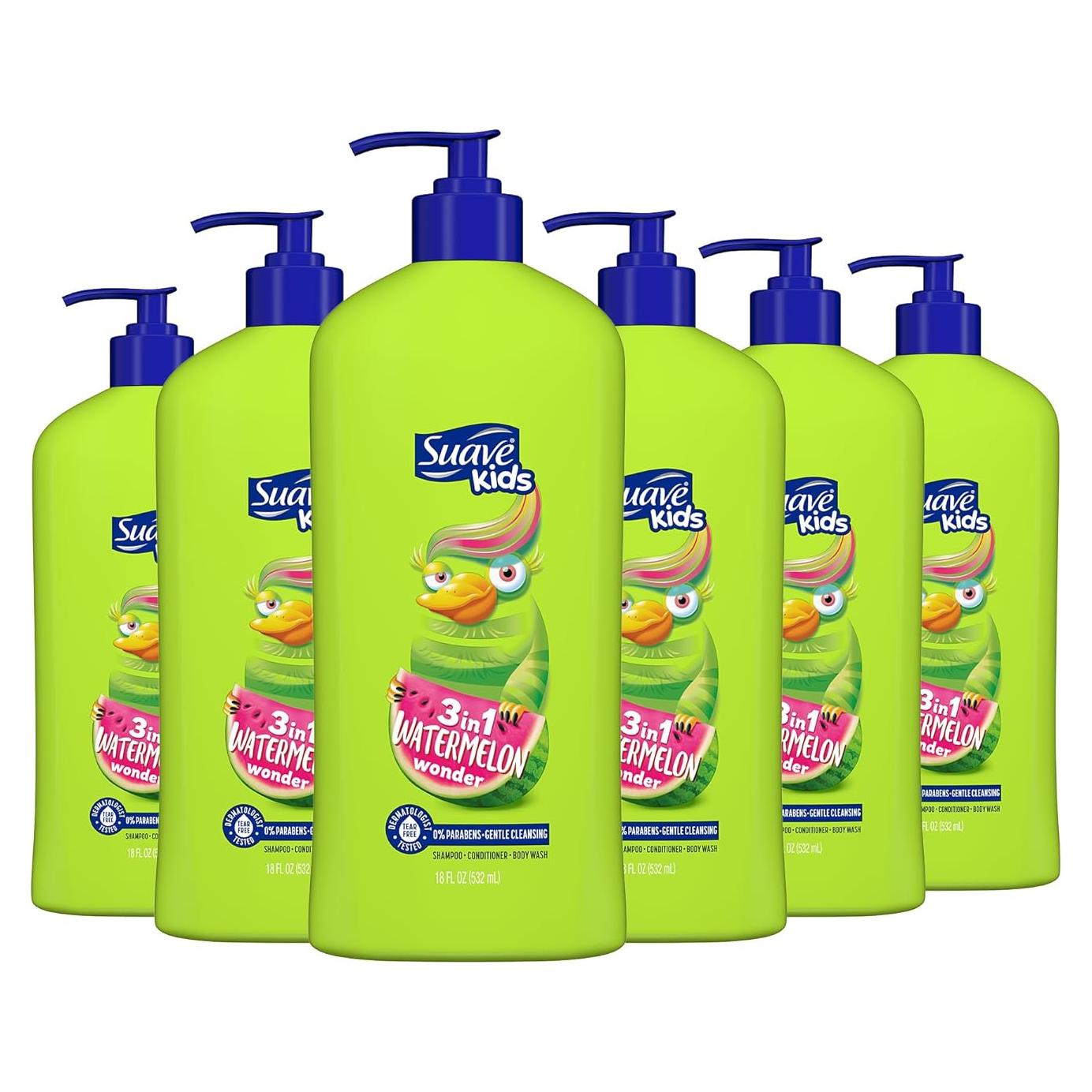 Suave Kids 3 en 1 Gel de Baño, Champú y Acondicionador Sandía 6x18oz