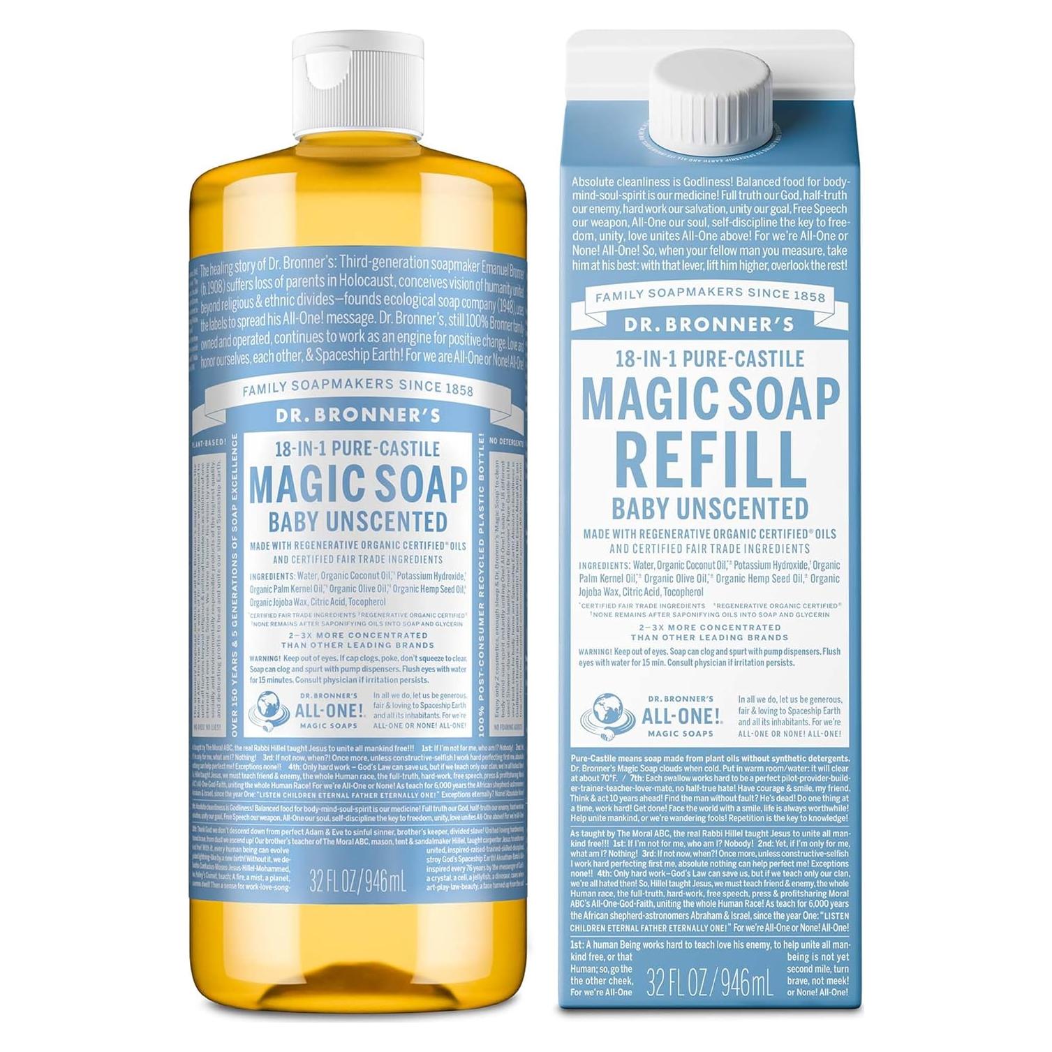 Jabón Líquido Mágico Pure-Castile Dr. Bronner 0.95L Sin Fragancia