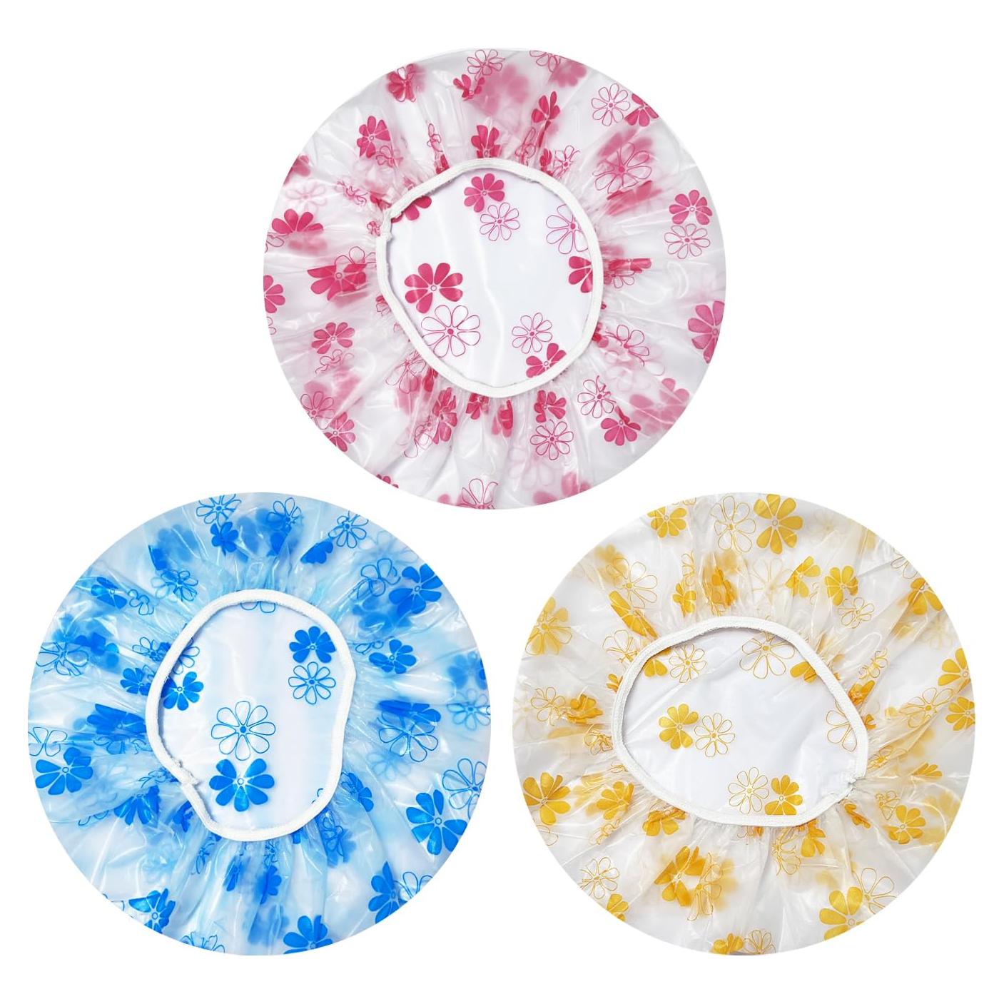 3 Gorros de Ducha Reutilizables Impermeables OHOO Floral