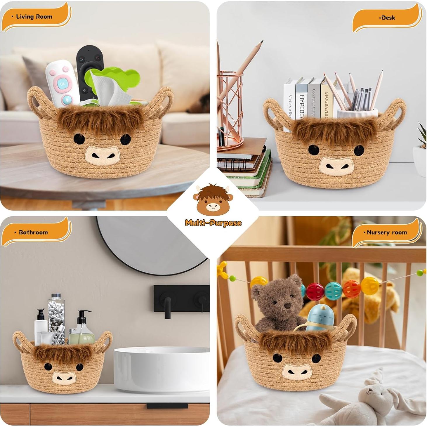 Cesta de Almacenamiento Pequeña Hkojewp Vaca Highland 27.1x11.2 cm