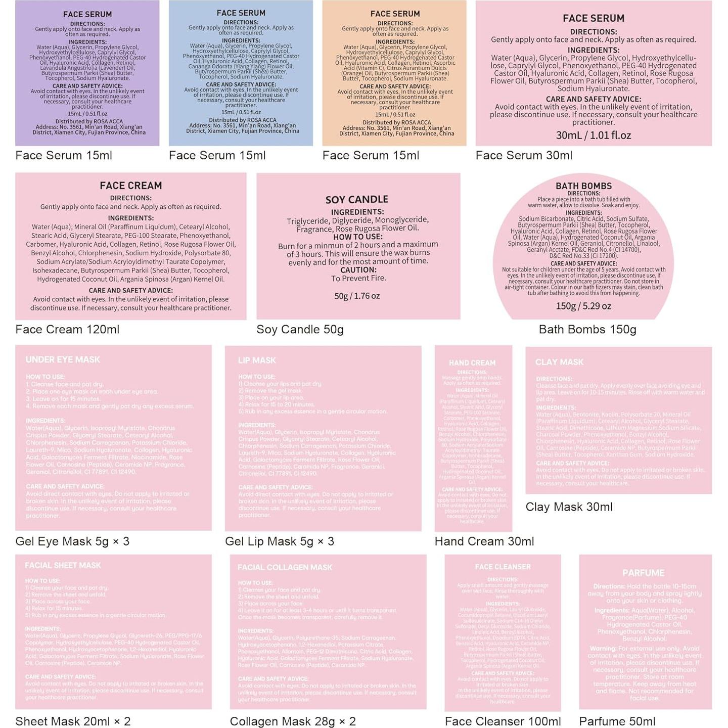 Kit de Cuidado Facial Rosa Acca 33 Piezas Spa Hidratante