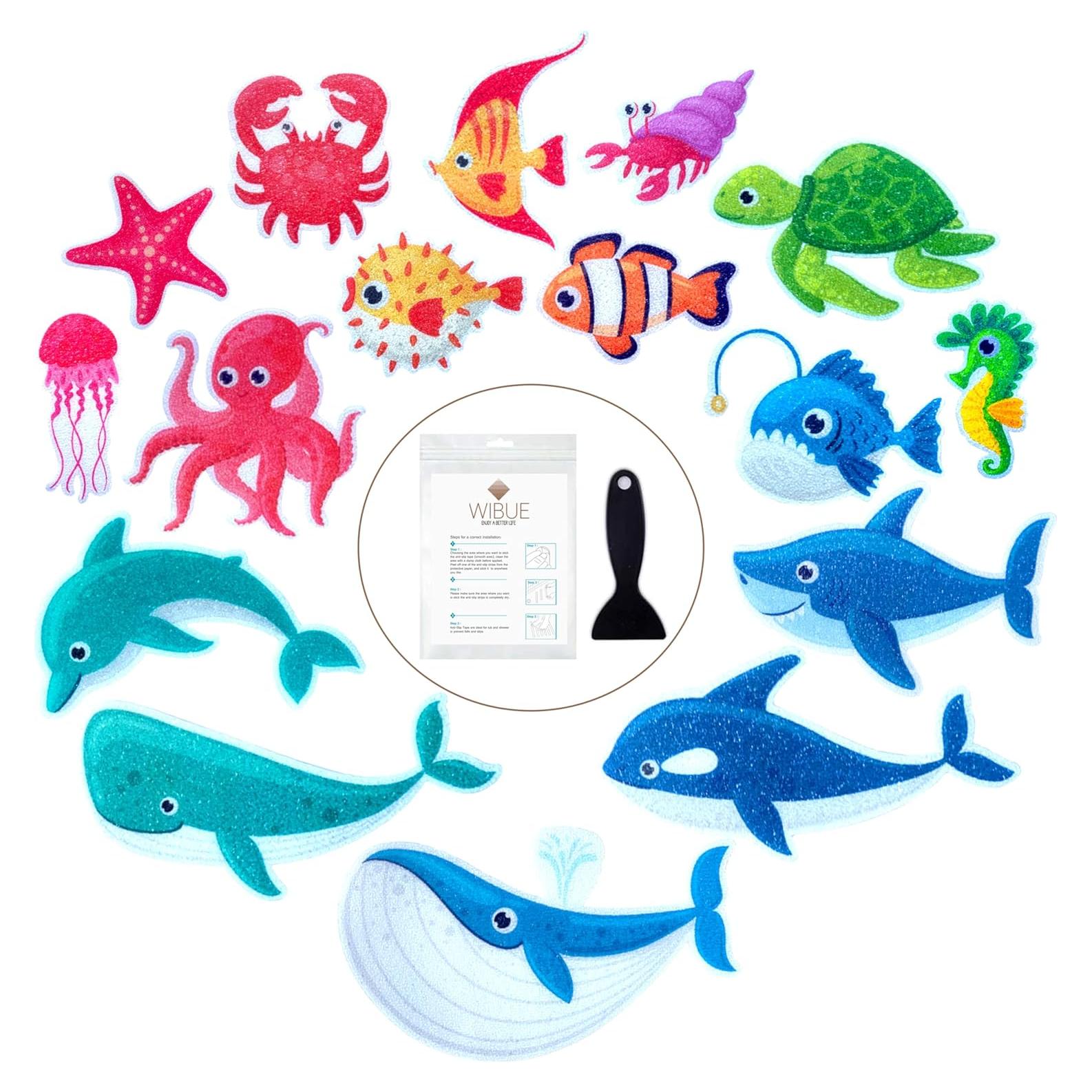 Calcomanías Antideslizantes WIBUE para Baño 16 PCS Animales Marinos