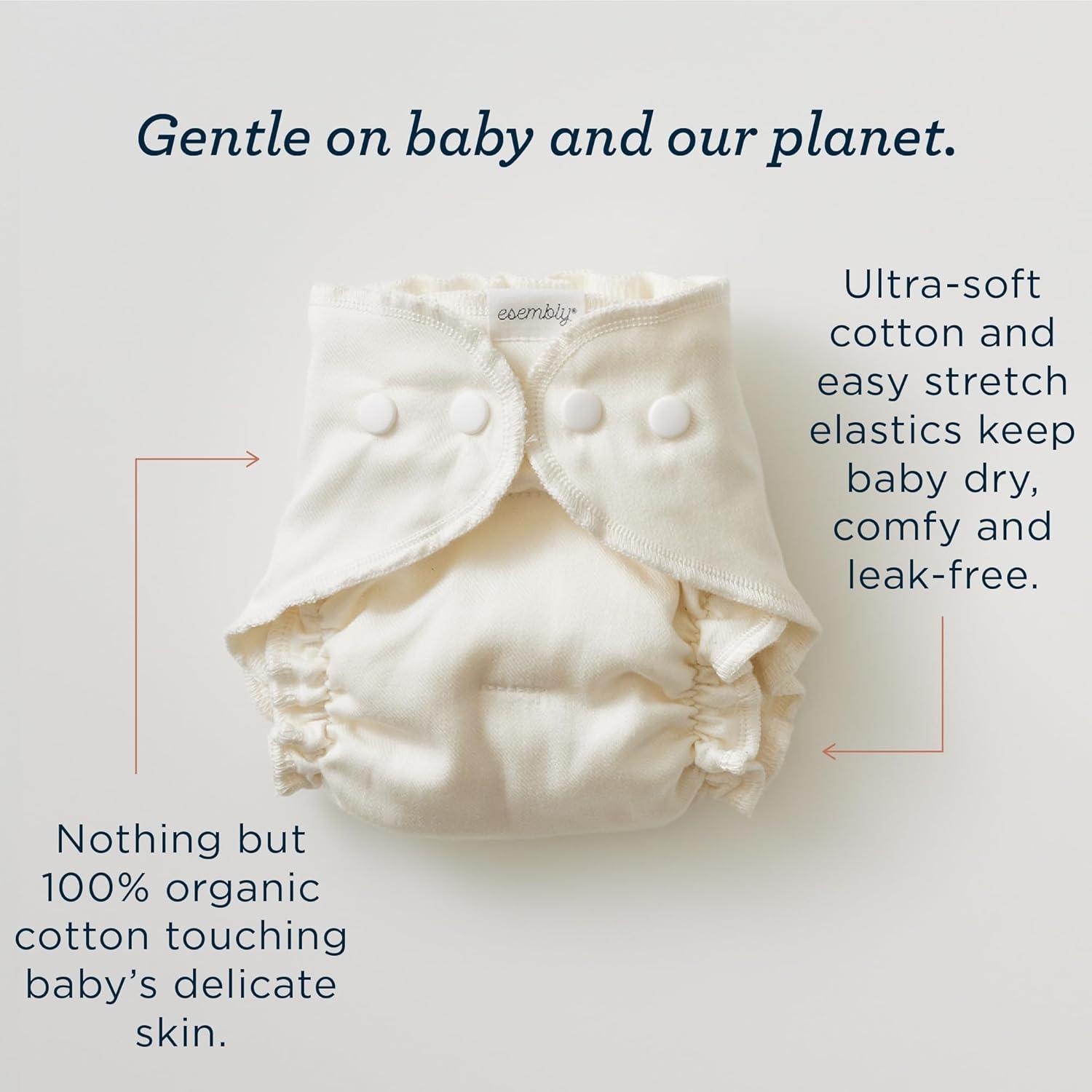 Conjunto de Pañales de Tela Esembly - 3 Inners Algodón Orgánico y 1 Cubierta Impermeable - Tamaño 1 (3.2-7.7 kg)