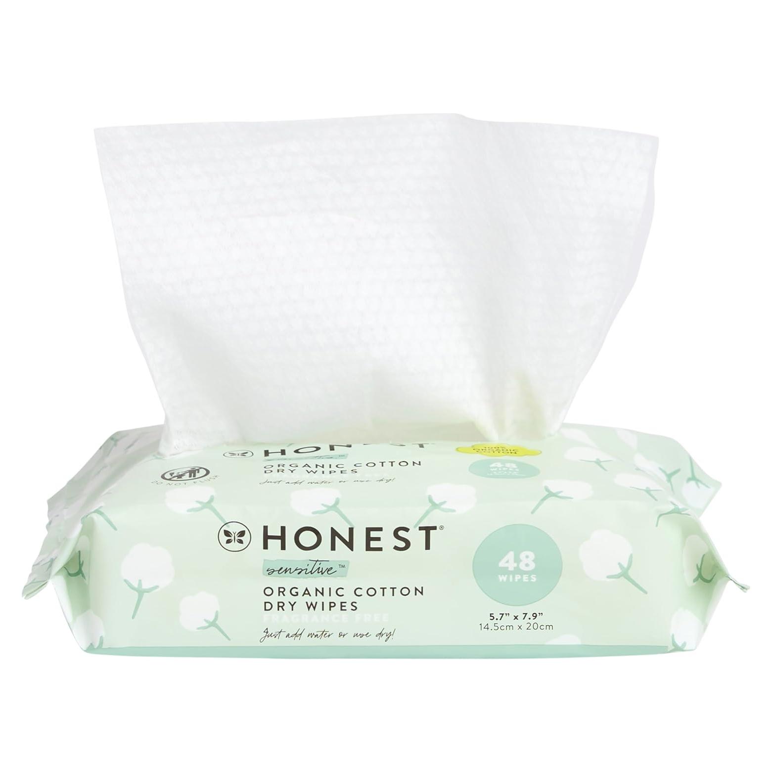 Toallitas Secas 100% Algodón Orgánico Honest - 48 Unidades