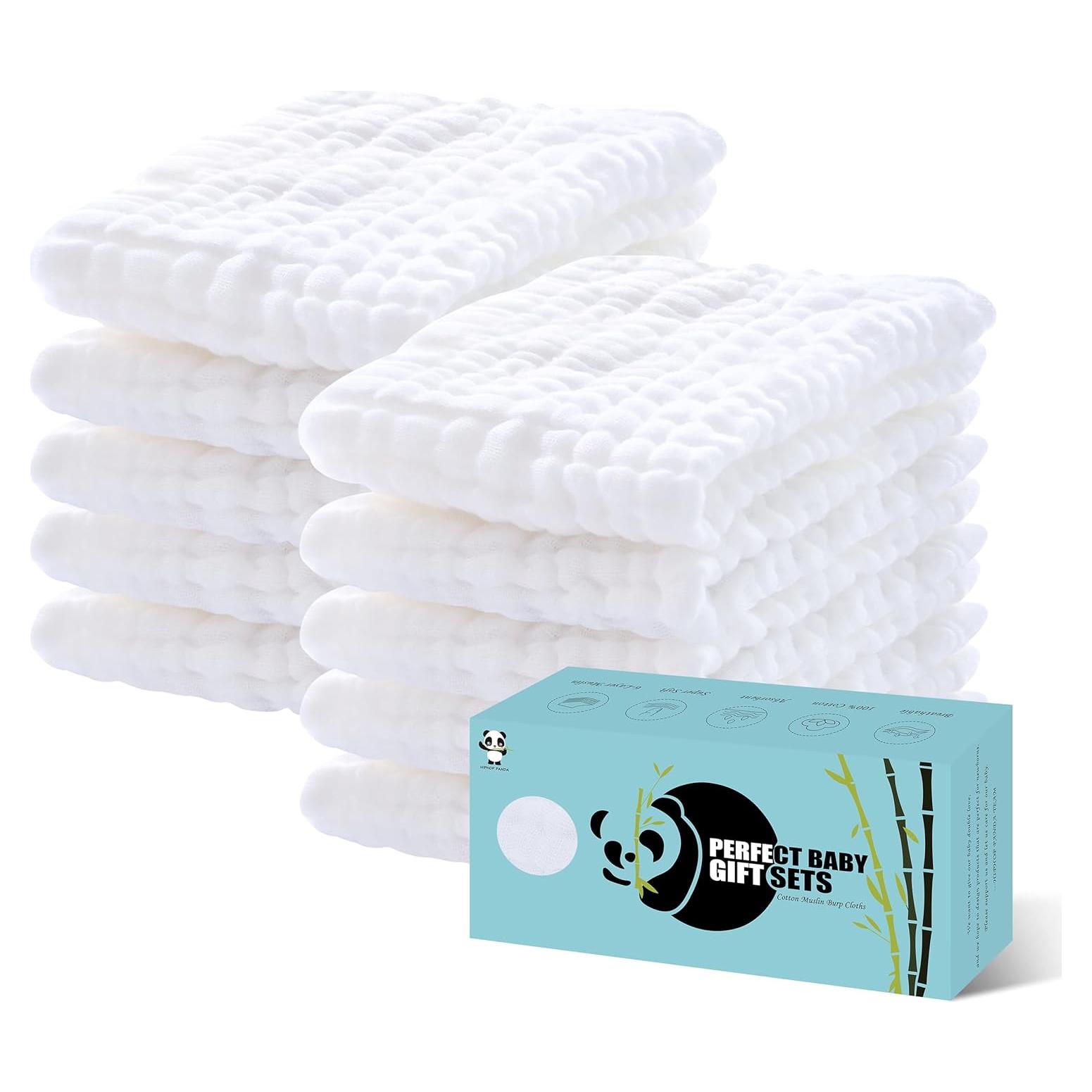 Paquete de 10 Paños de Muselina HIPHOP PANDA 100% Algodón 50.8x25.4 cm