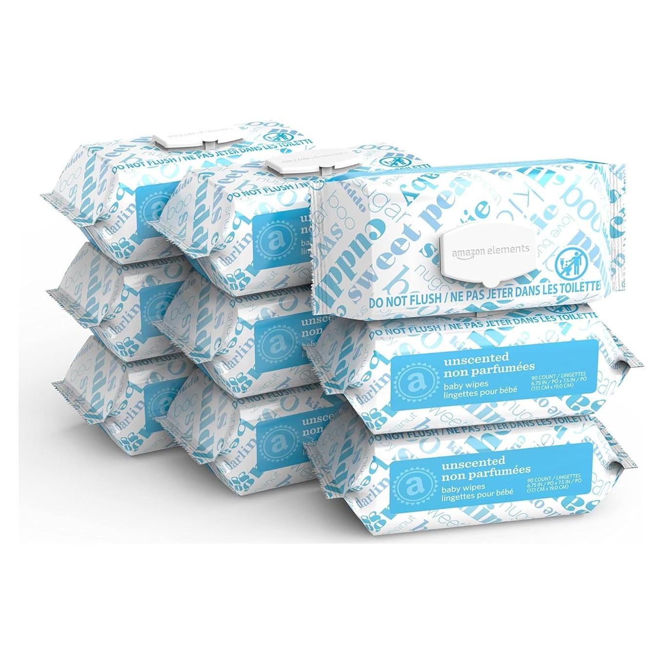 Toallitas para Bebés Amazon Elements Sin Fragancia 810 Unidades