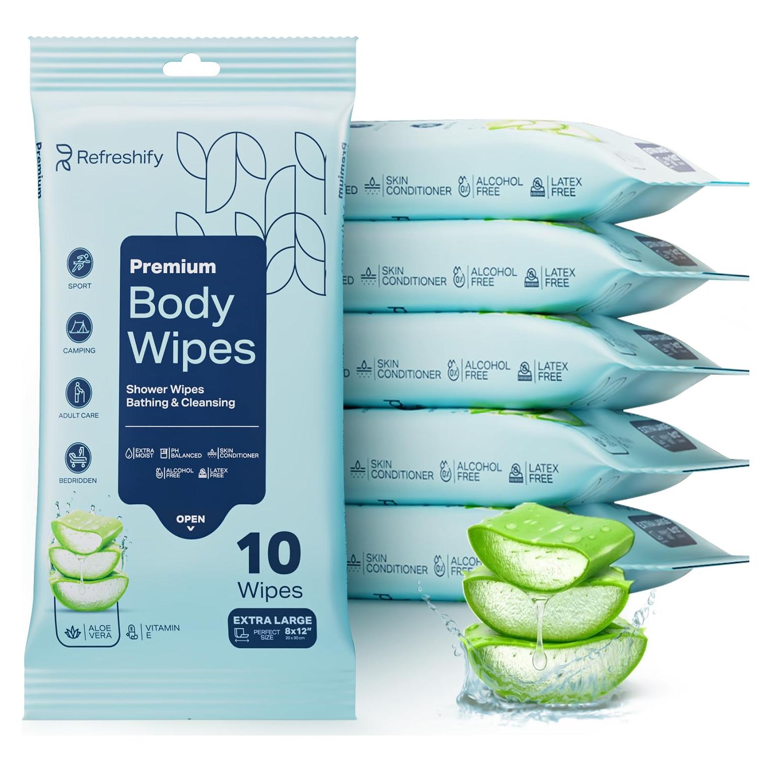 Toallitas de Ducha XL Refreshify - 60 Toallitas Sin Enjuague