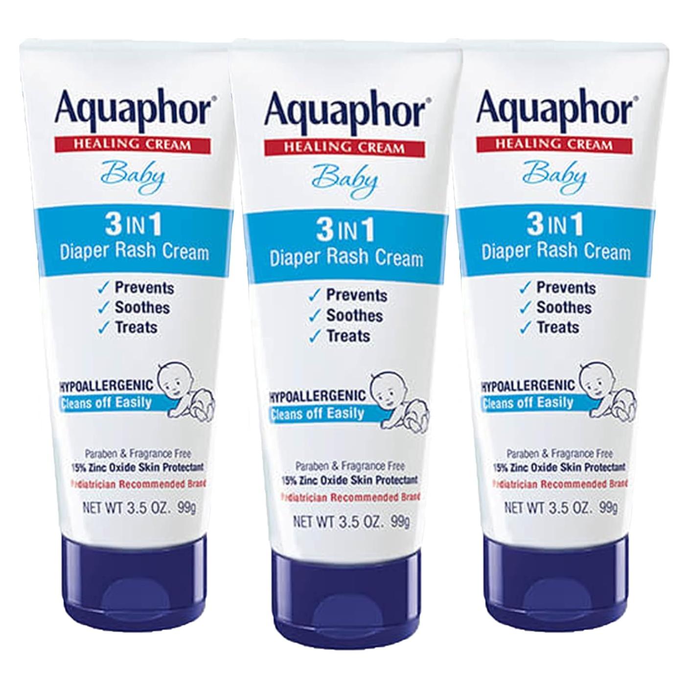 Crema para Erupciones de Pañal Aquaphor Baby 3 en 1 3 Tubos