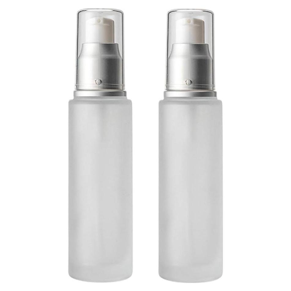 2PC Empty Glass Refillable Dispenser Pump Lotion Bottle White Frosted Cosmetic Pump Bottle Containers For Skin Care Cream Liquid Essential Oil (100ML/3.4oz)