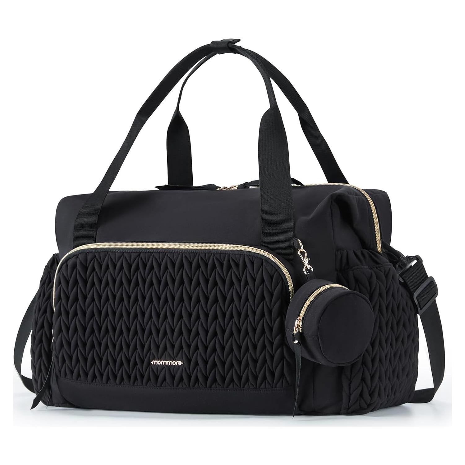 Bolsa de Pañales Tote Mommore Grande Acolchada Negra 45x23x30cm