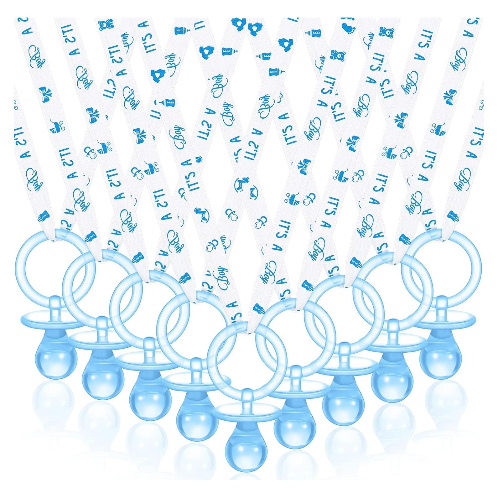 Collar de Chupetes Acrílicos Baby Shower 36 Piezas Azul Blanco