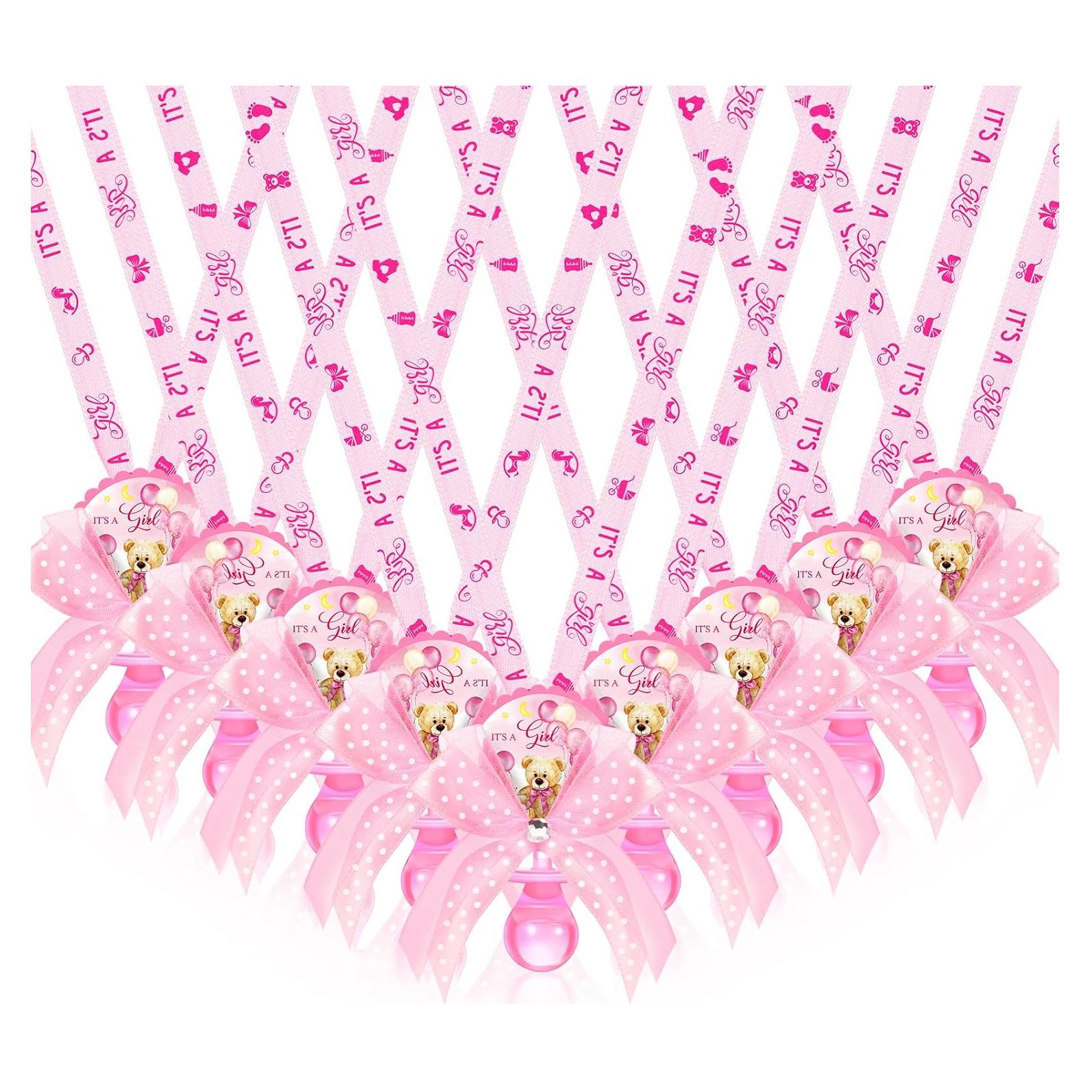 60 Collares de Chupete Rosa Oso para Baby Shower Decoración