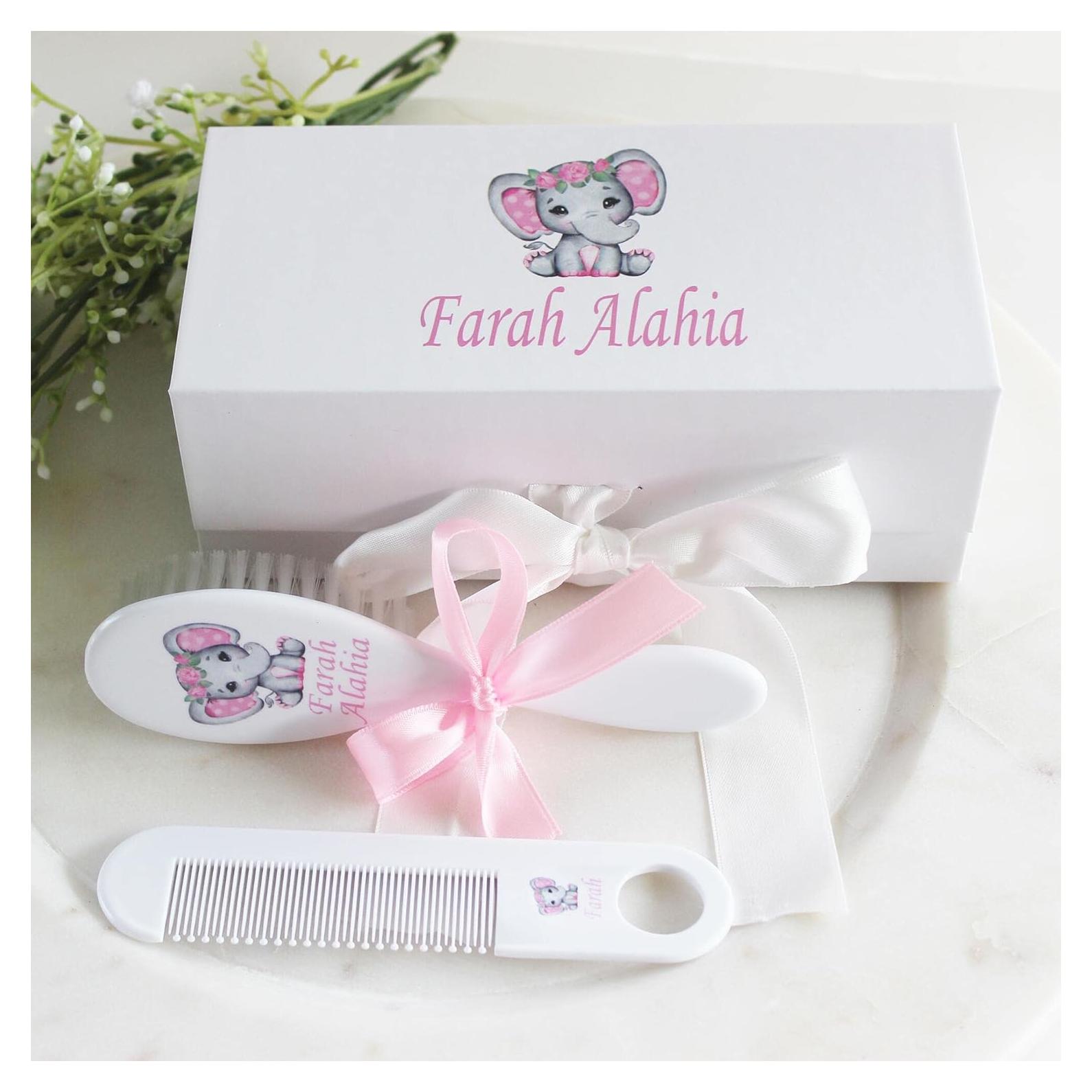 Set de Cepillo y Peine Personalizado para Bebé Elefante Rosa