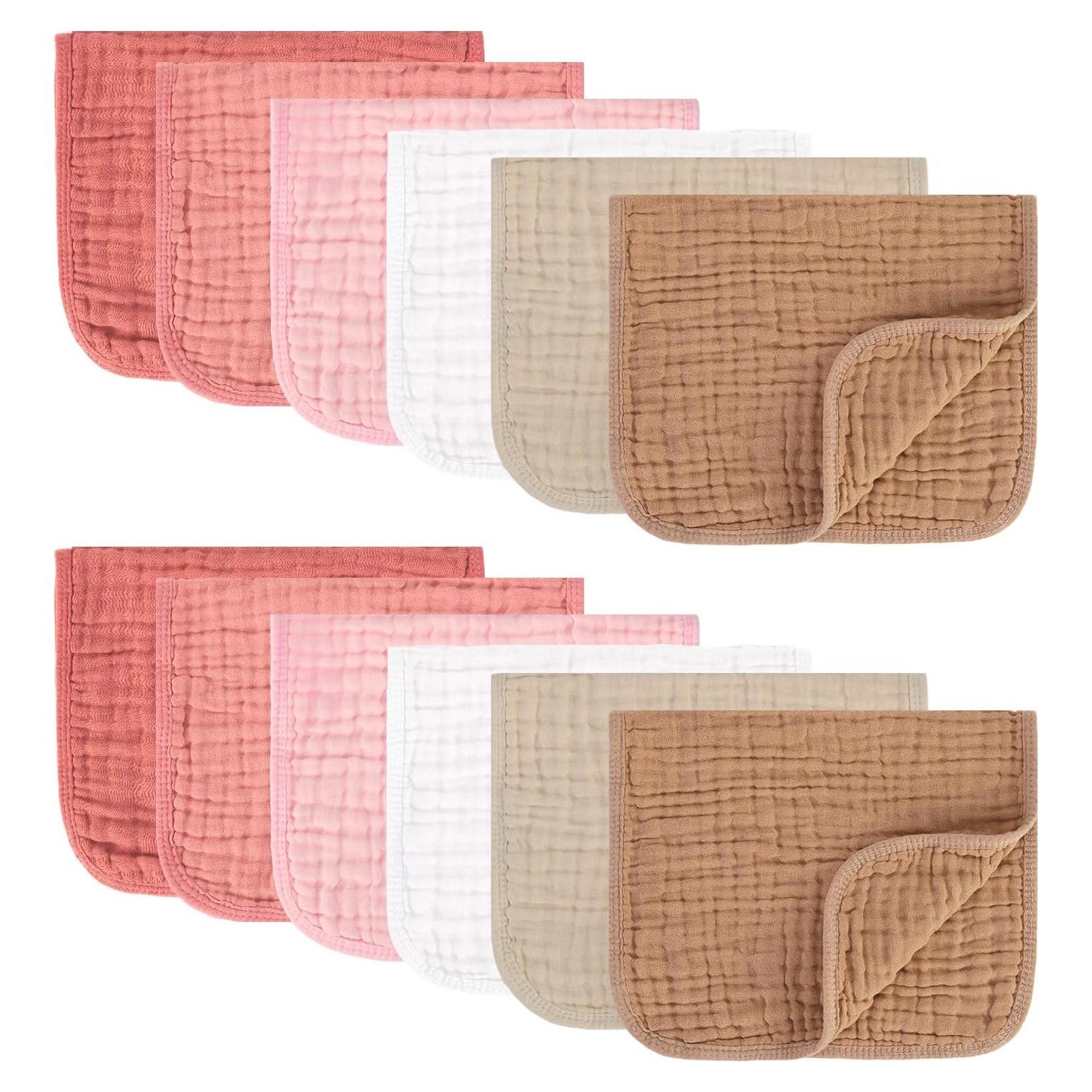 Paños de Eructo 100% Algodón MIGIOL - 12 Piezas Rosa y Café