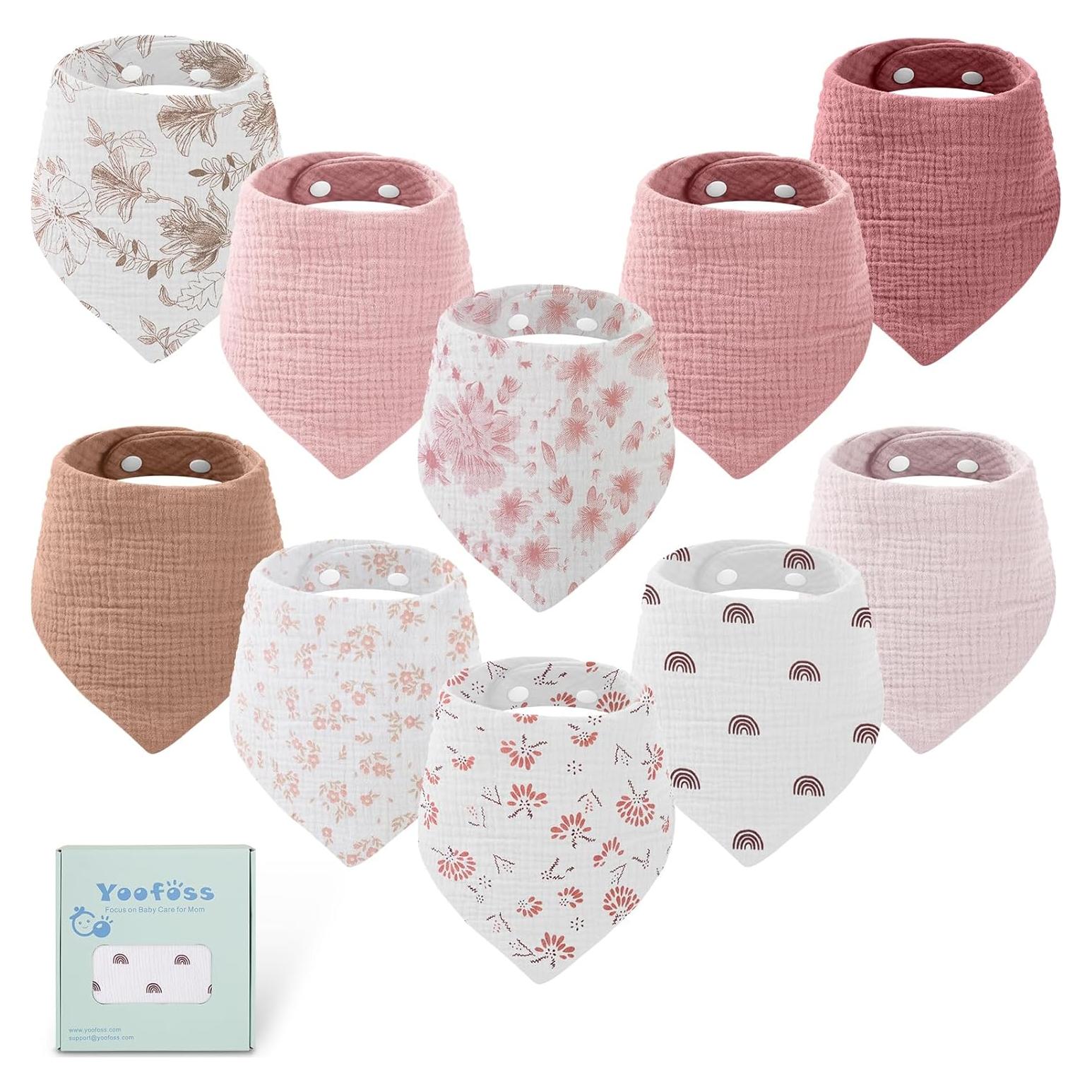 Baberos de Muselina Yoofoss 10 Piezas 100% Algodón Orgánico 6 Capas