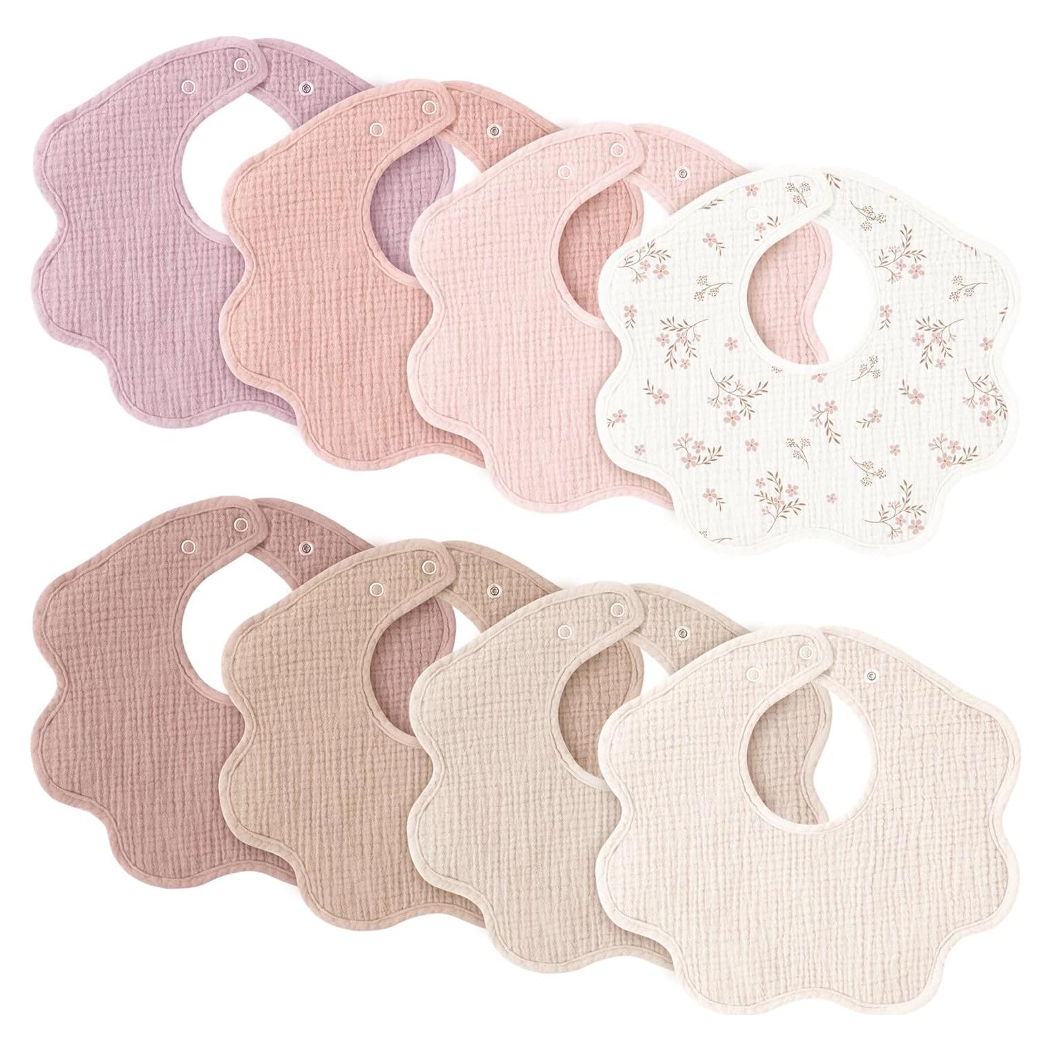 Baberos de Muselina Konssy 8 Piezas 100% Algodón Ajustables