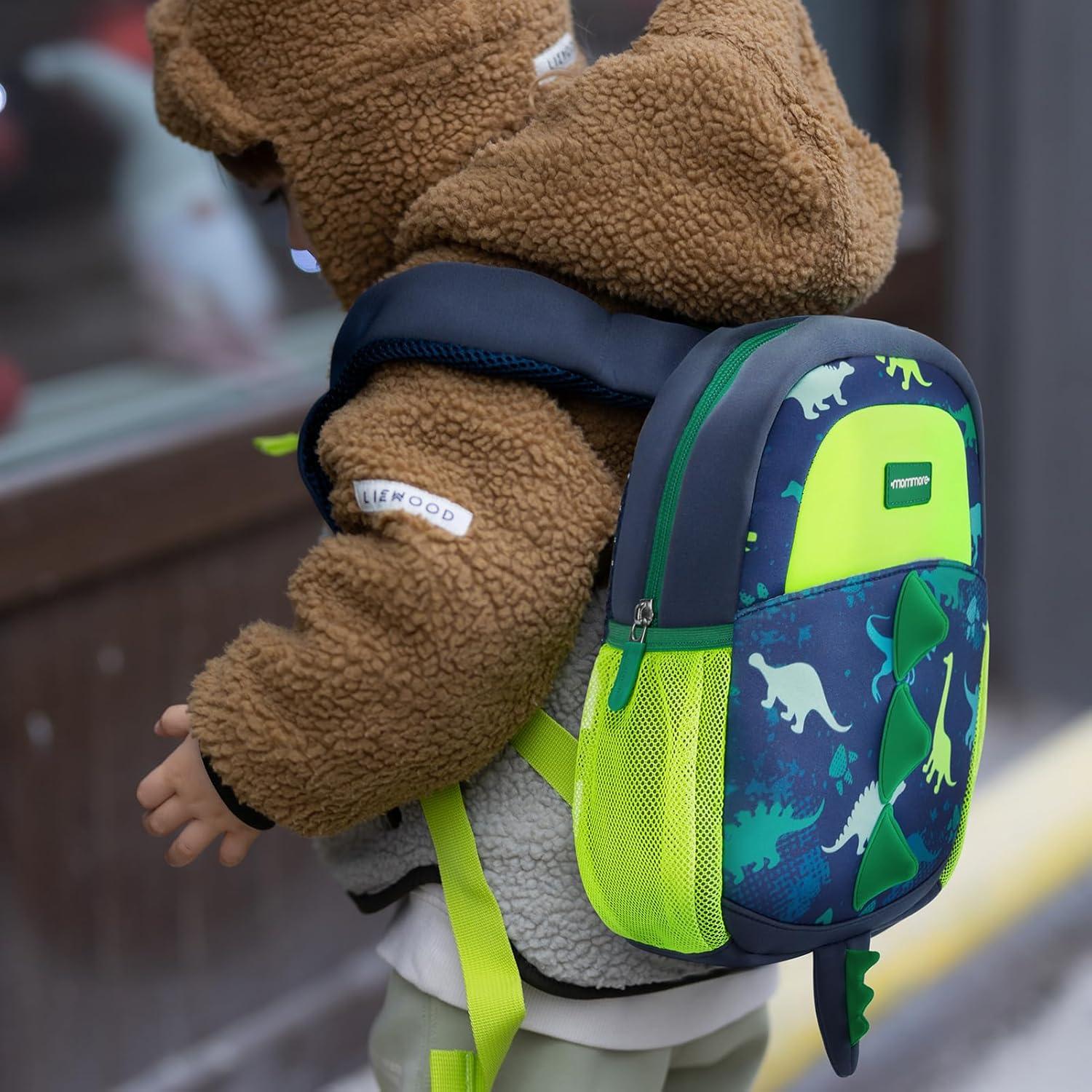 Mochila para Niños Pequeños Mommore Dinosaurio 3D Verde