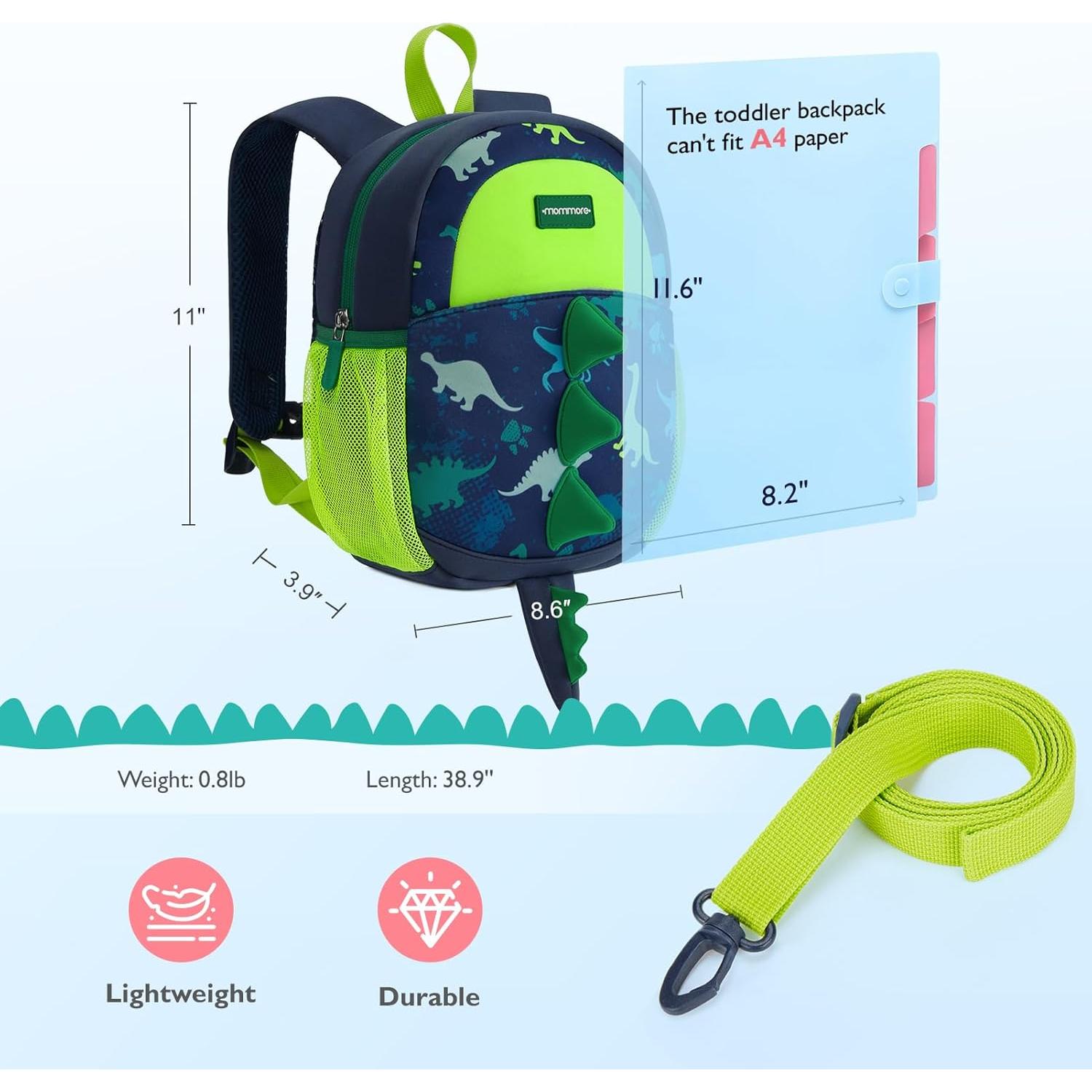 Mochila para Niños Pequeños Mommore Dinosaurio 3D Verde