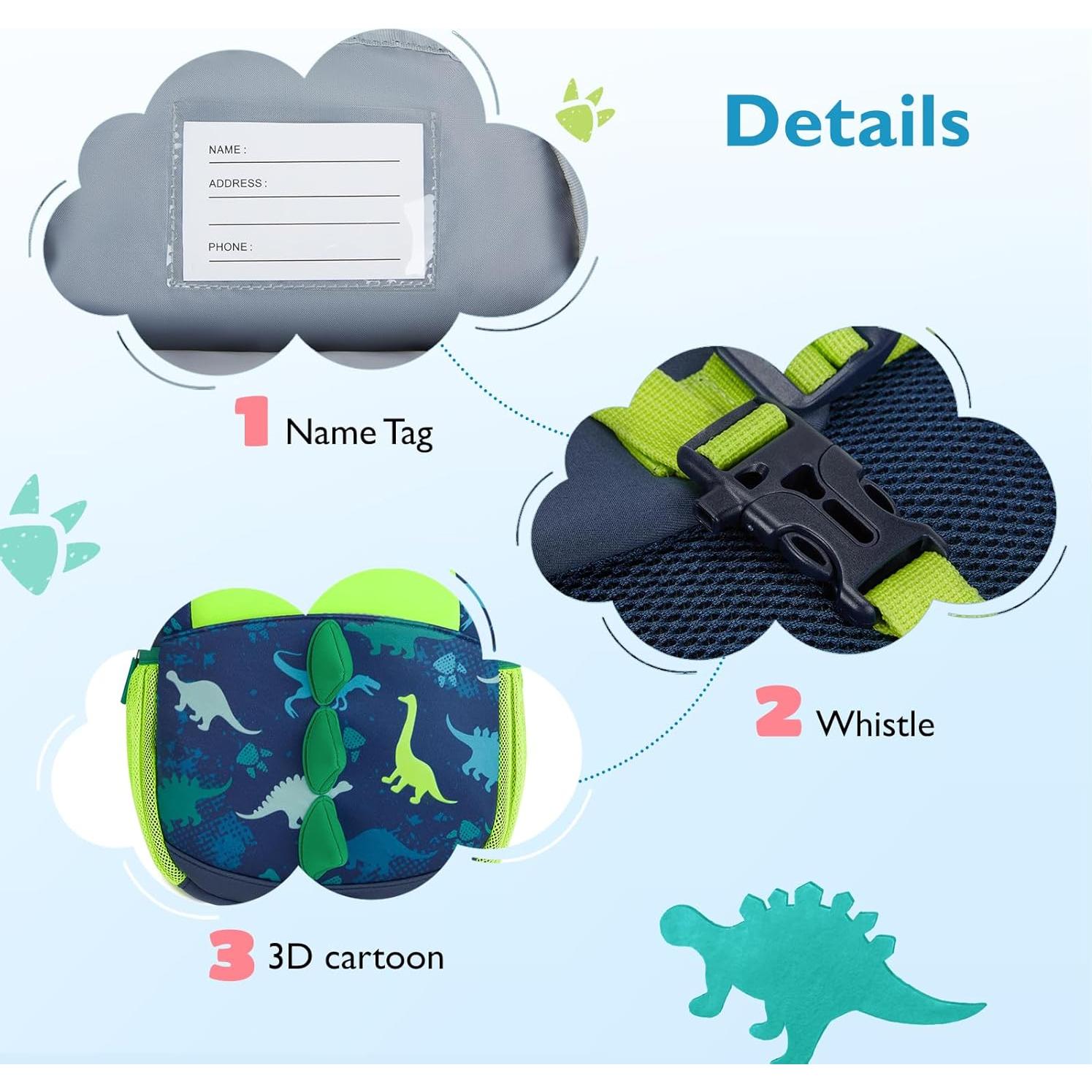 Mochila para Niños Pequeños Mommore Dinosaurio 3D Verde
