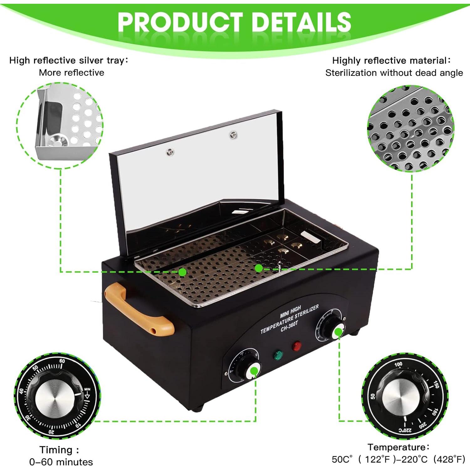 Esterilizador de Herramientas de Uñas GGAIFbp 1.5L 300W Negro