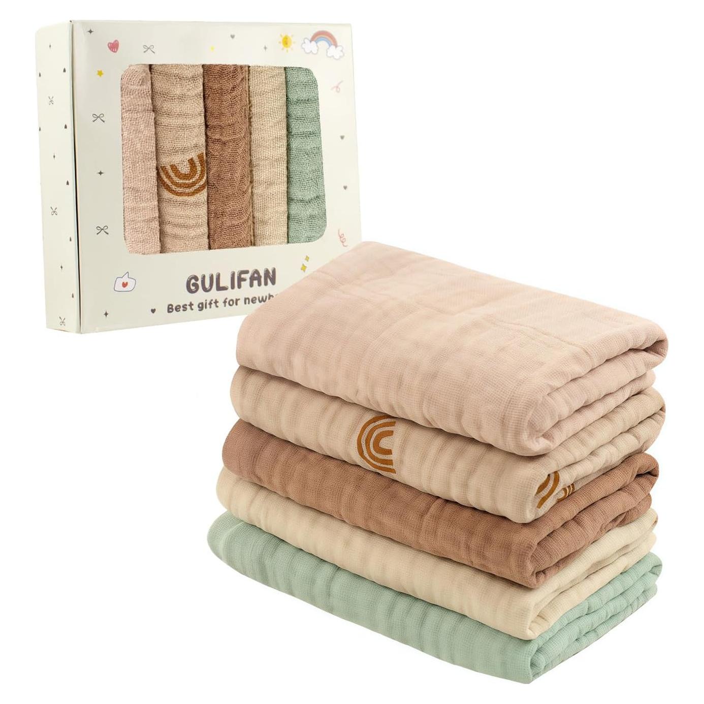 Set de 5 Toallitas de Muselina GULIFAN 100% Algodón para Bebés