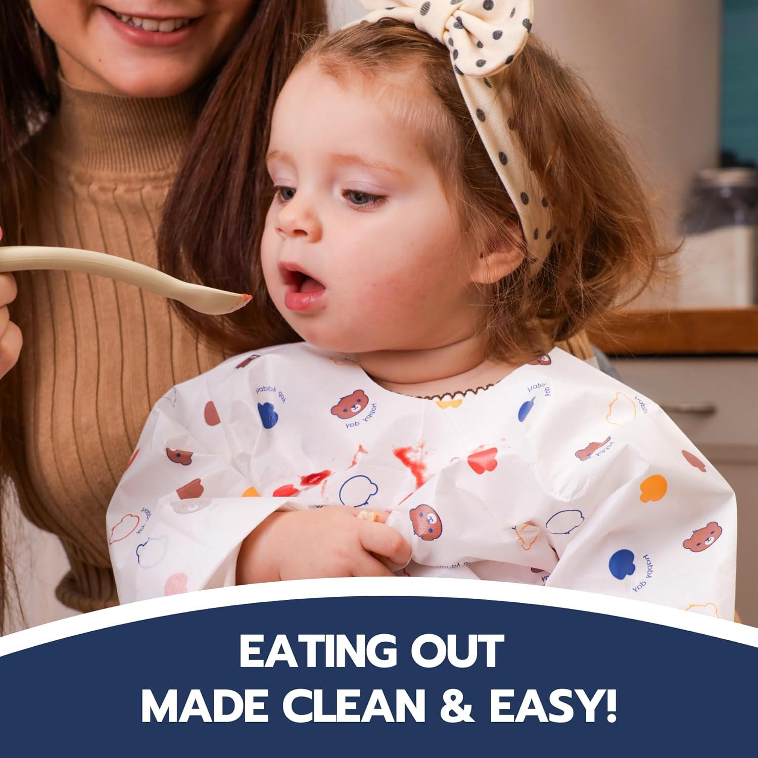 Baberos Desechables Eli con Amor - Manga Larga Oso Dormilón, 10 Unidades