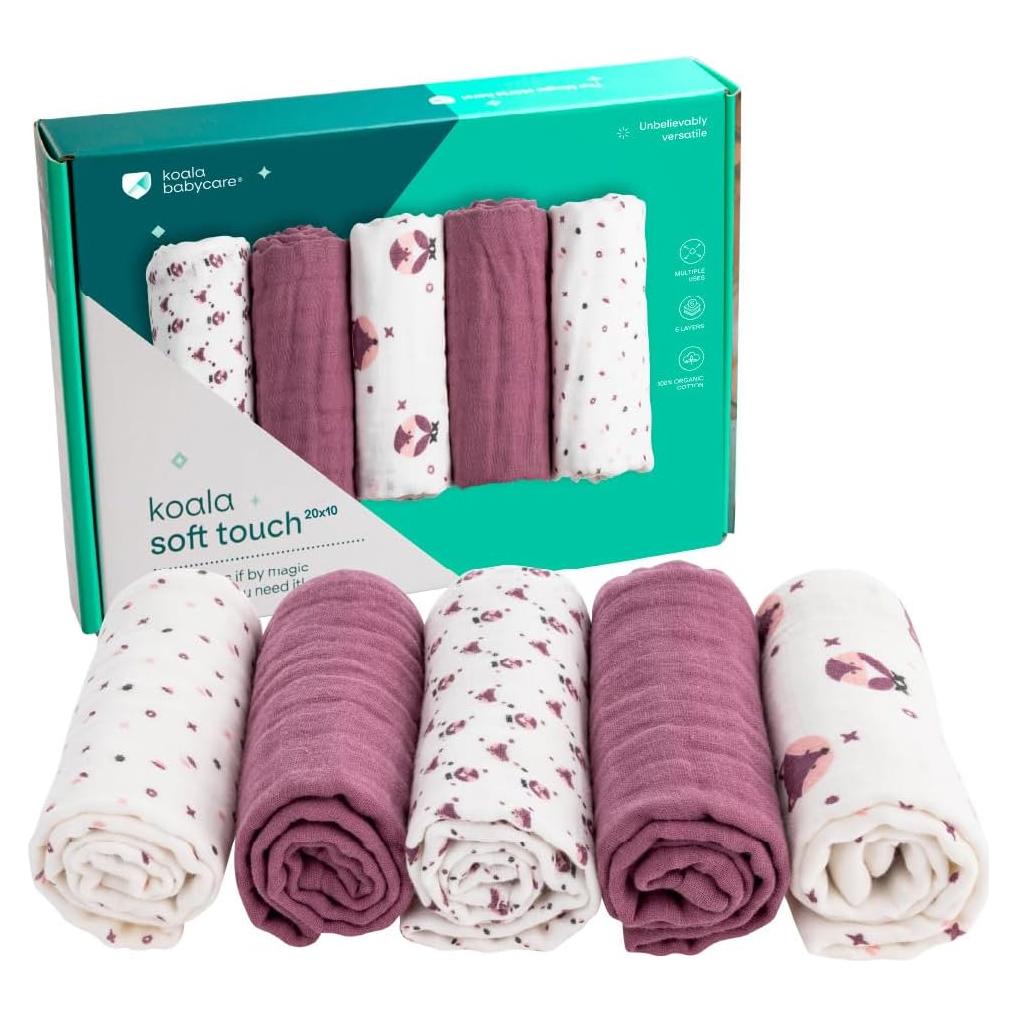 Paquete de 5 Paños de Muselina Koala Babycare 50.8x25.4 cm