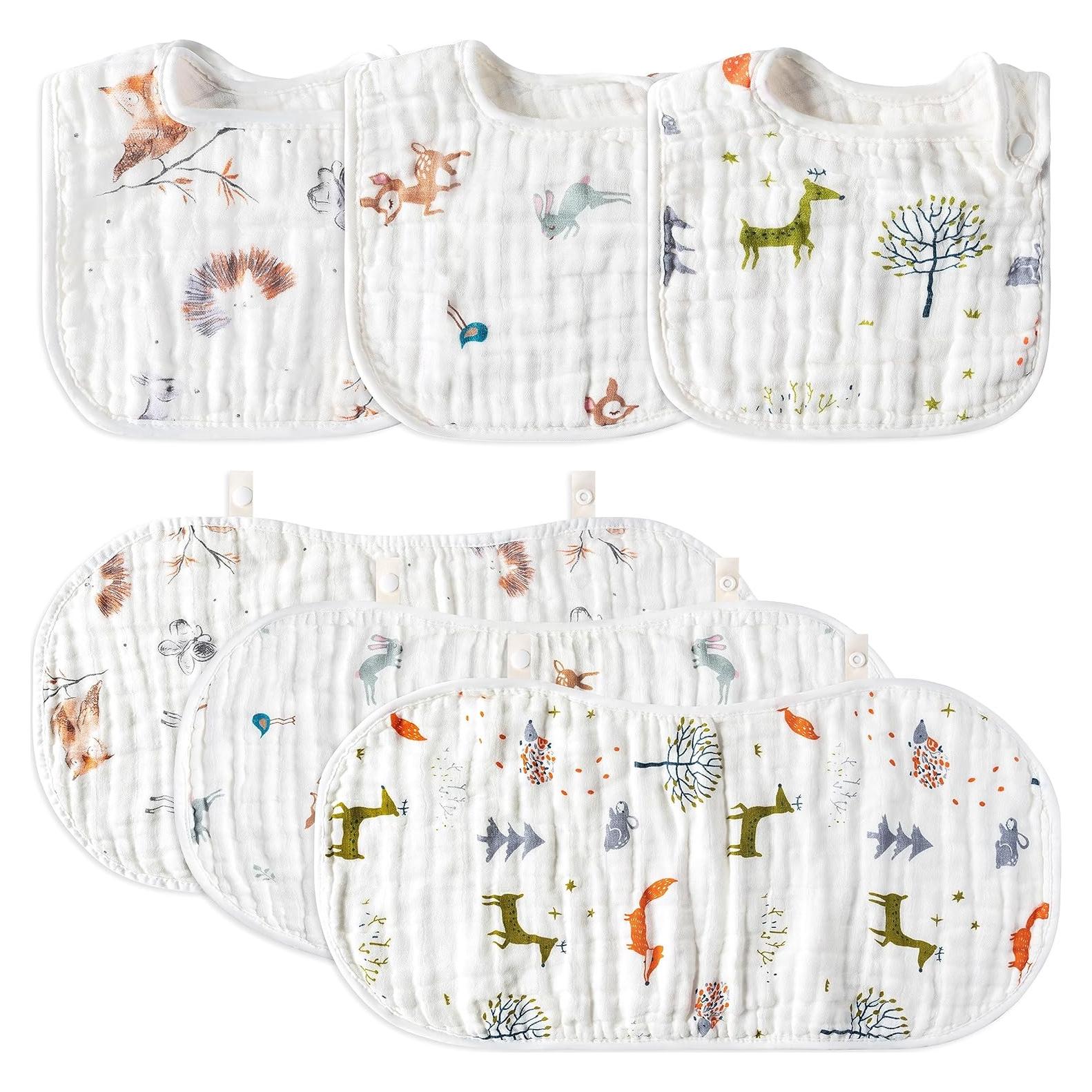 Conjunto de Pañales y Baberos Zainpe Algodón 6 Piezas Animales