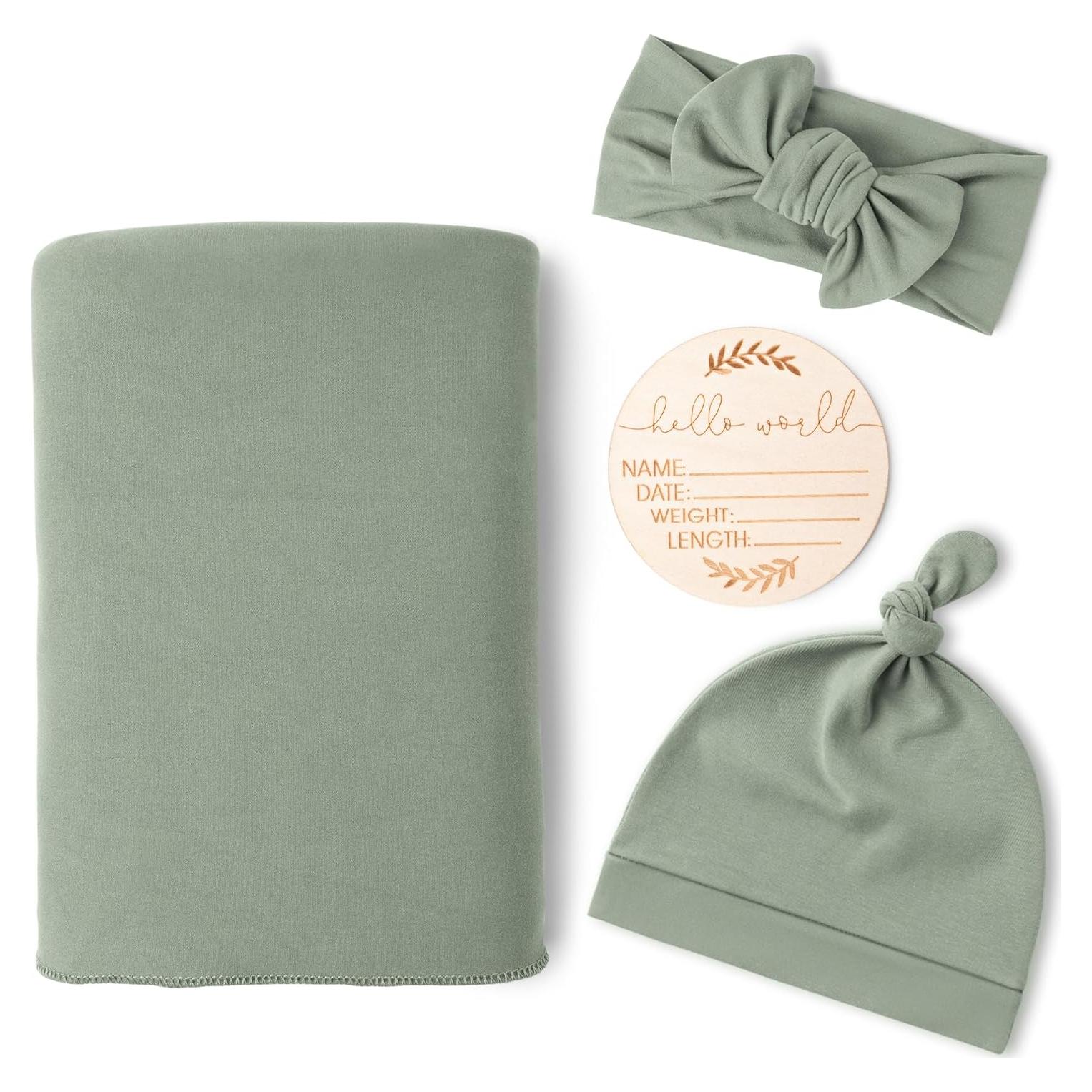 Manta de Recepción para Bebé Niña Konssy 76x76 cm Verde Niebla