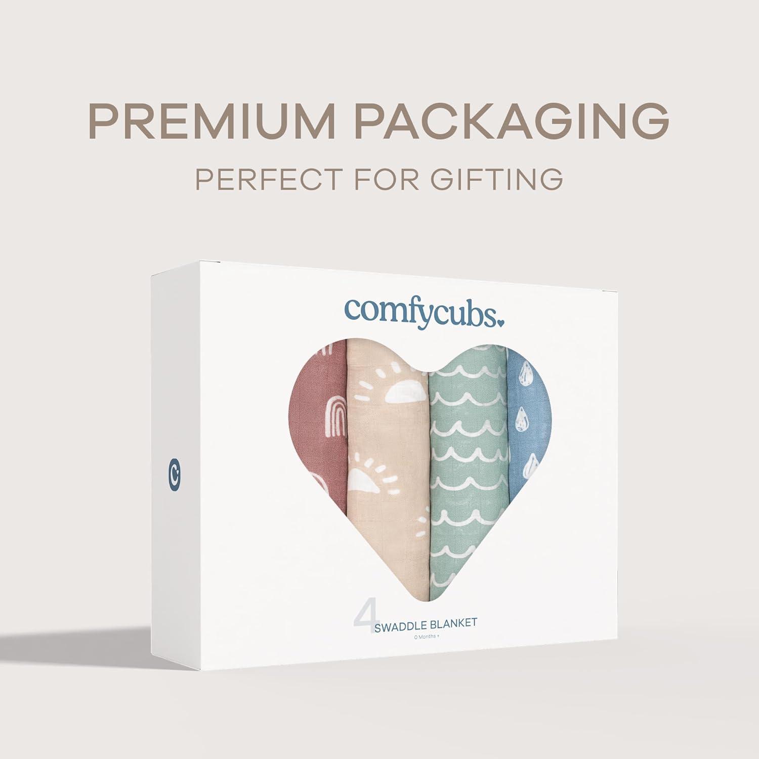 Mantas de Muselina Comfy Cubs Pack de 4 - 119 cm Suaves para Bebés