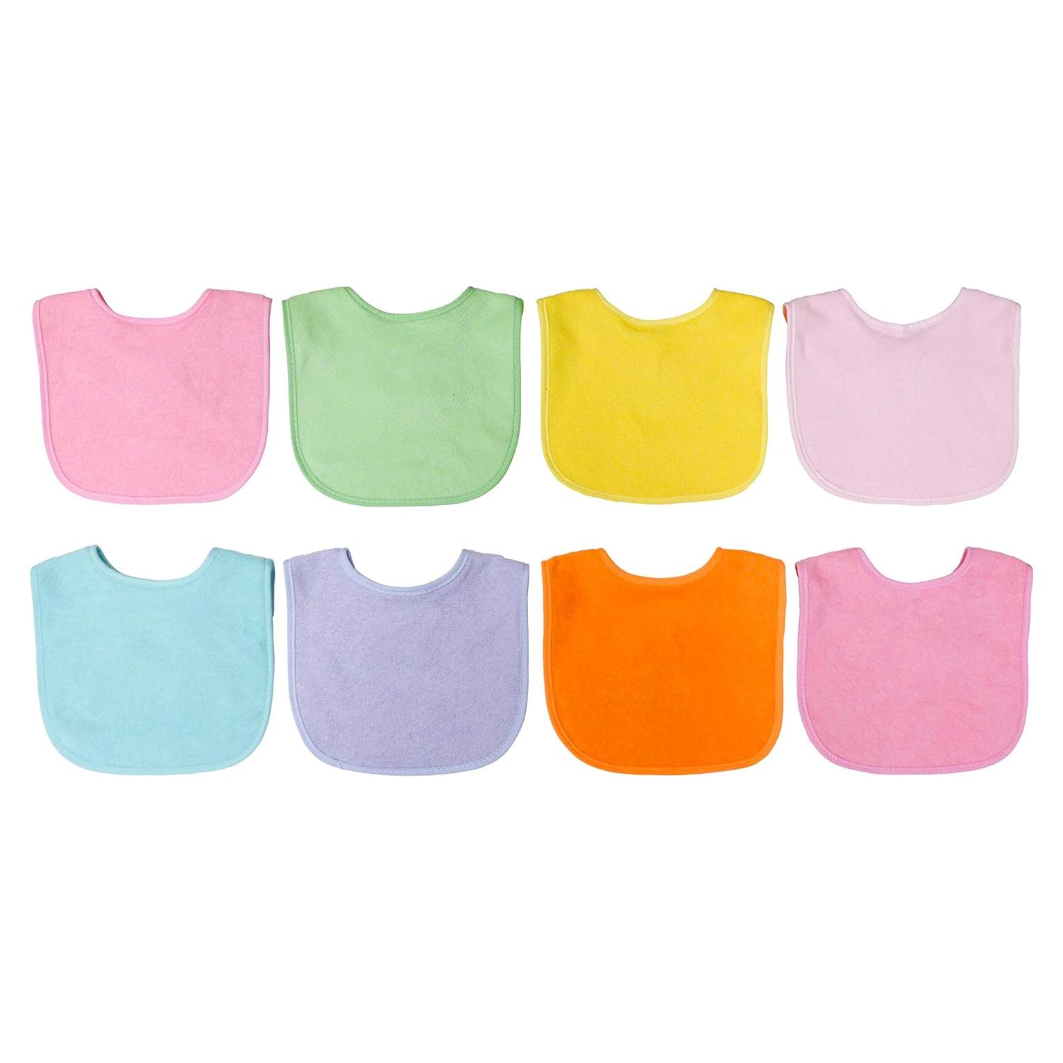 Neat Solutions 8 Pack Multi-Color Solid Knit Terry Feeder Bib, Girl, 8 Count