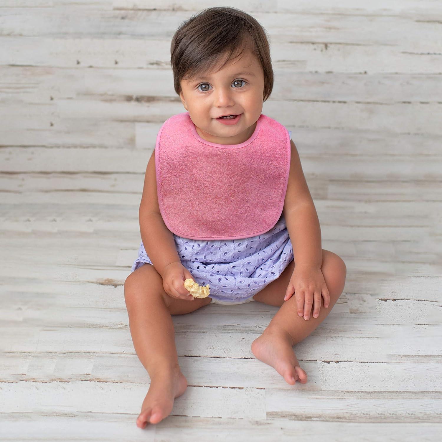 Neat Solutions 8 Pack Multi-Color Solid Knit Terry Feeder Bib, Girl, 8 Count