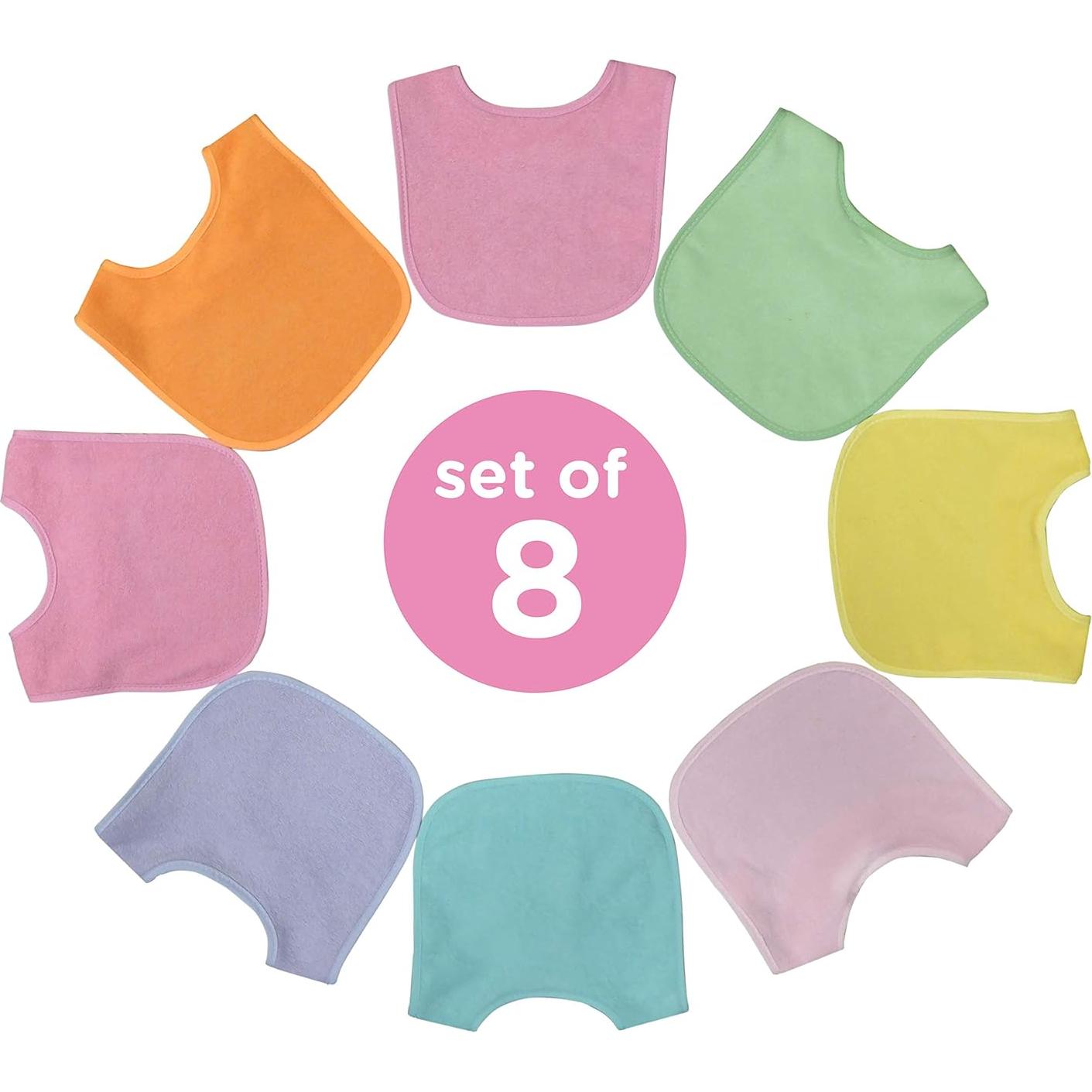 Neat Solutions 8 Pack Multi-Color Solid Knit Terry Feeder Bib, Girl, 8 Count