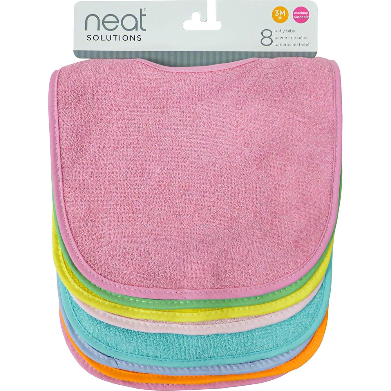 Neat Solutions 8 Pack Multi-Color Solid Knit Terry Feeder Bib, Girl, 8 Count