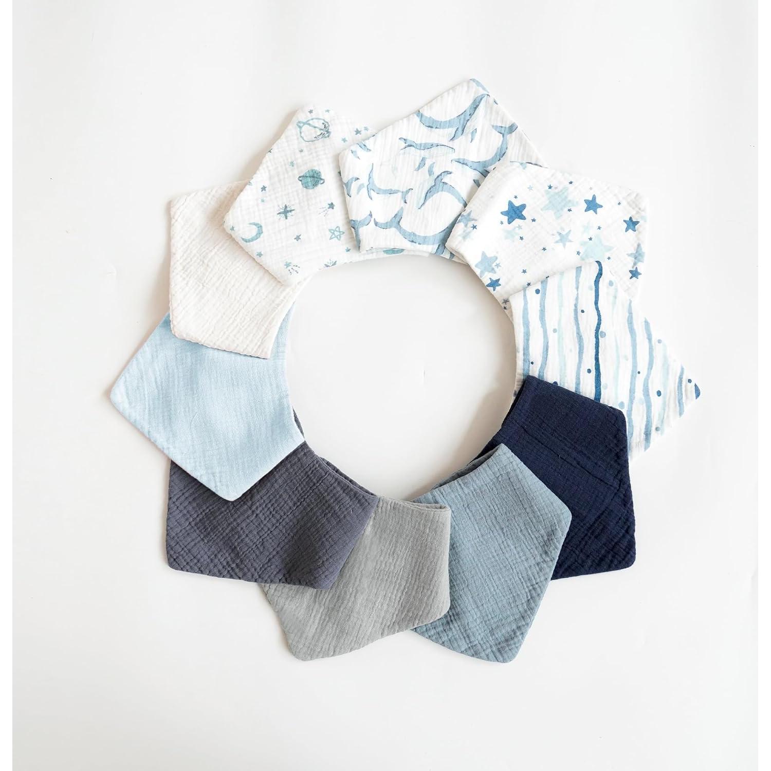 Baberos de Muselina Konssy 10 Piezas 100% Algodón Unisex