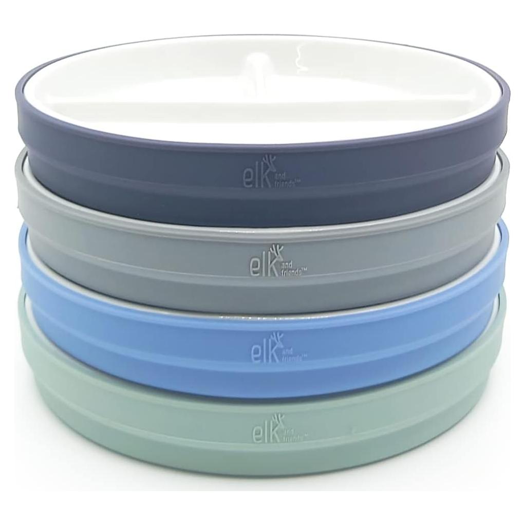 Platos Divididos de Porcelana Elk y Amigos 16cm con Mangas Silicona
