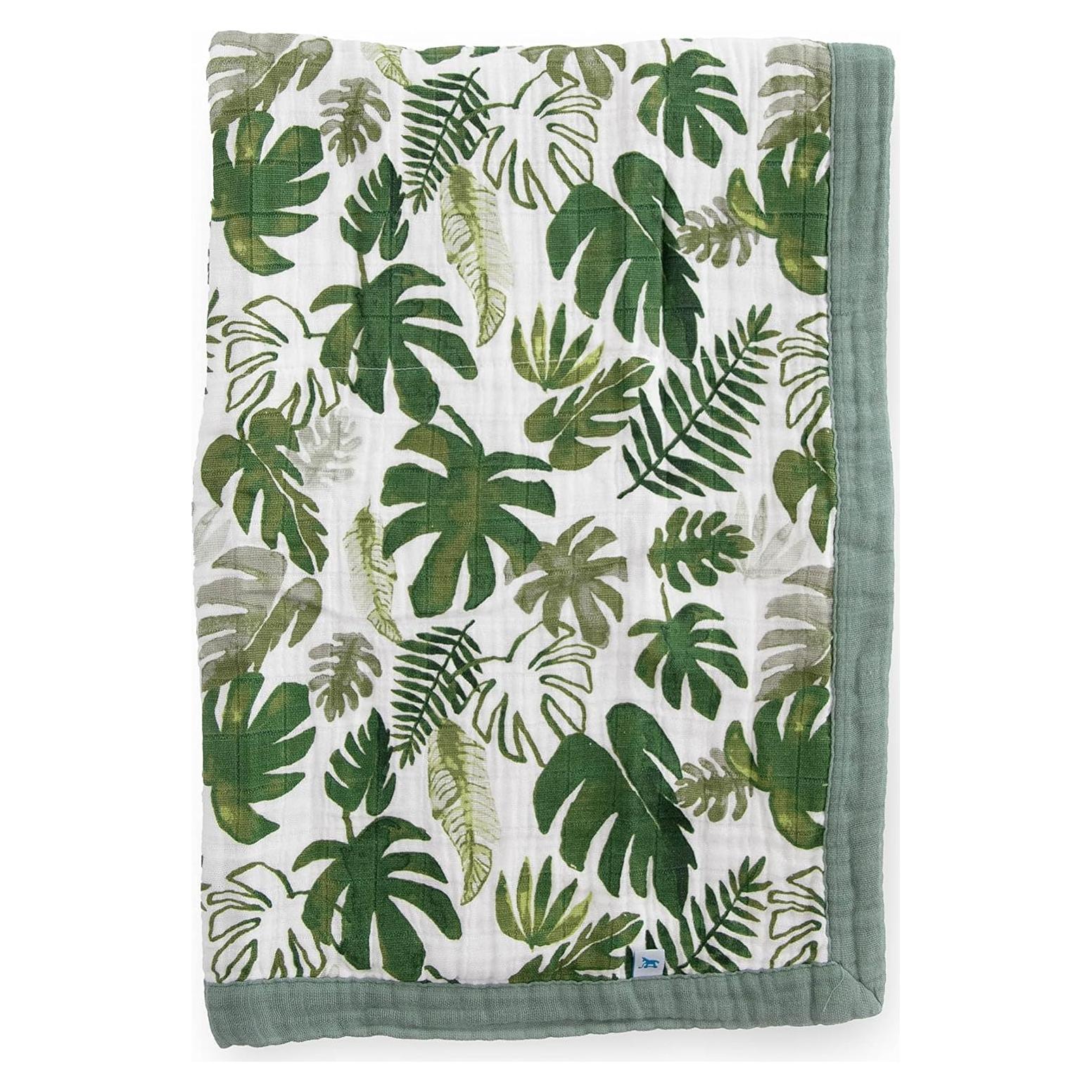 Manta de Recepción Pequeño Unicornio 76x102cm Algodón Muselina Hoja Tropical