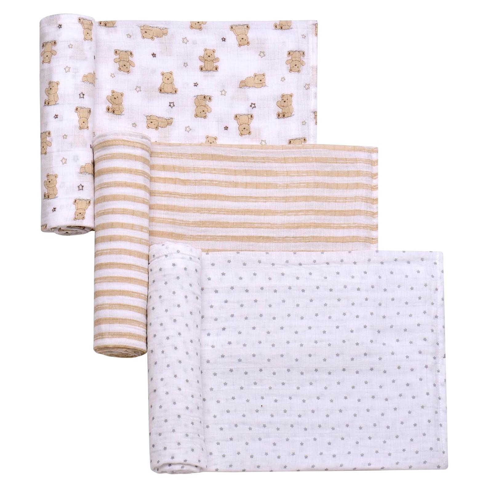 Paquete de 3 mantas de muselina Baby Starters 100% algodón