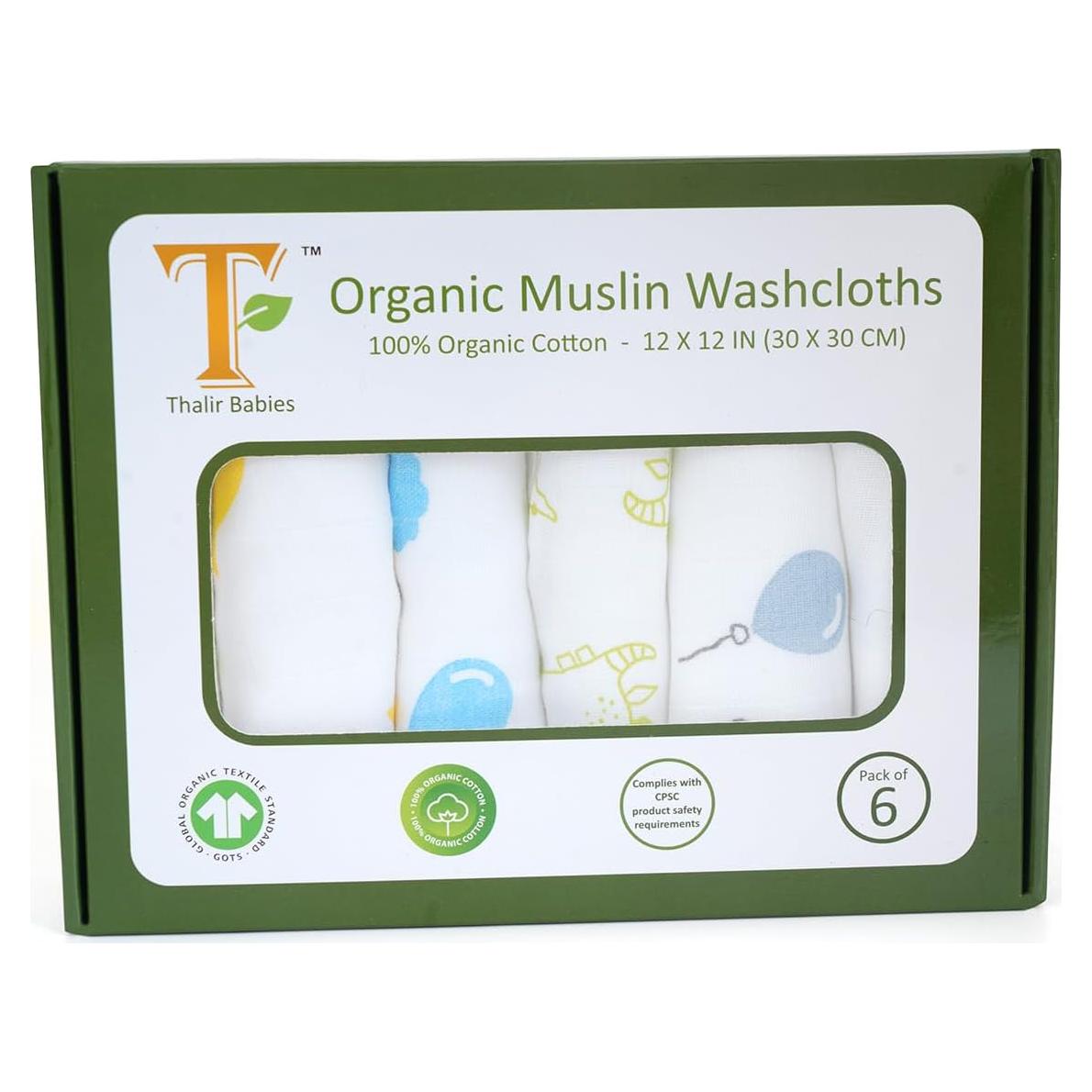 Pañuelos de Algodón Muselina Orgánica Thalir - 6 Unidades