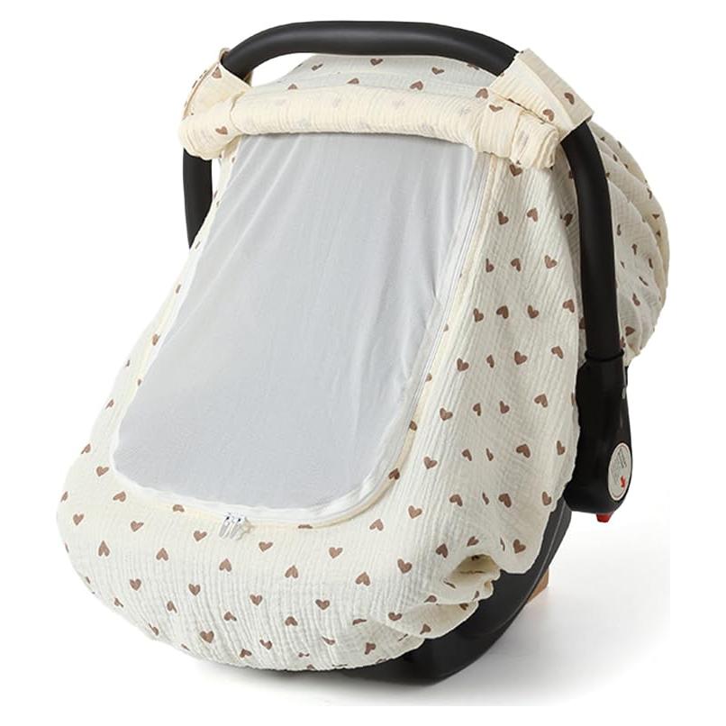 Cubierta de Asiento de Coche Bebé Algodón Muselina Crema