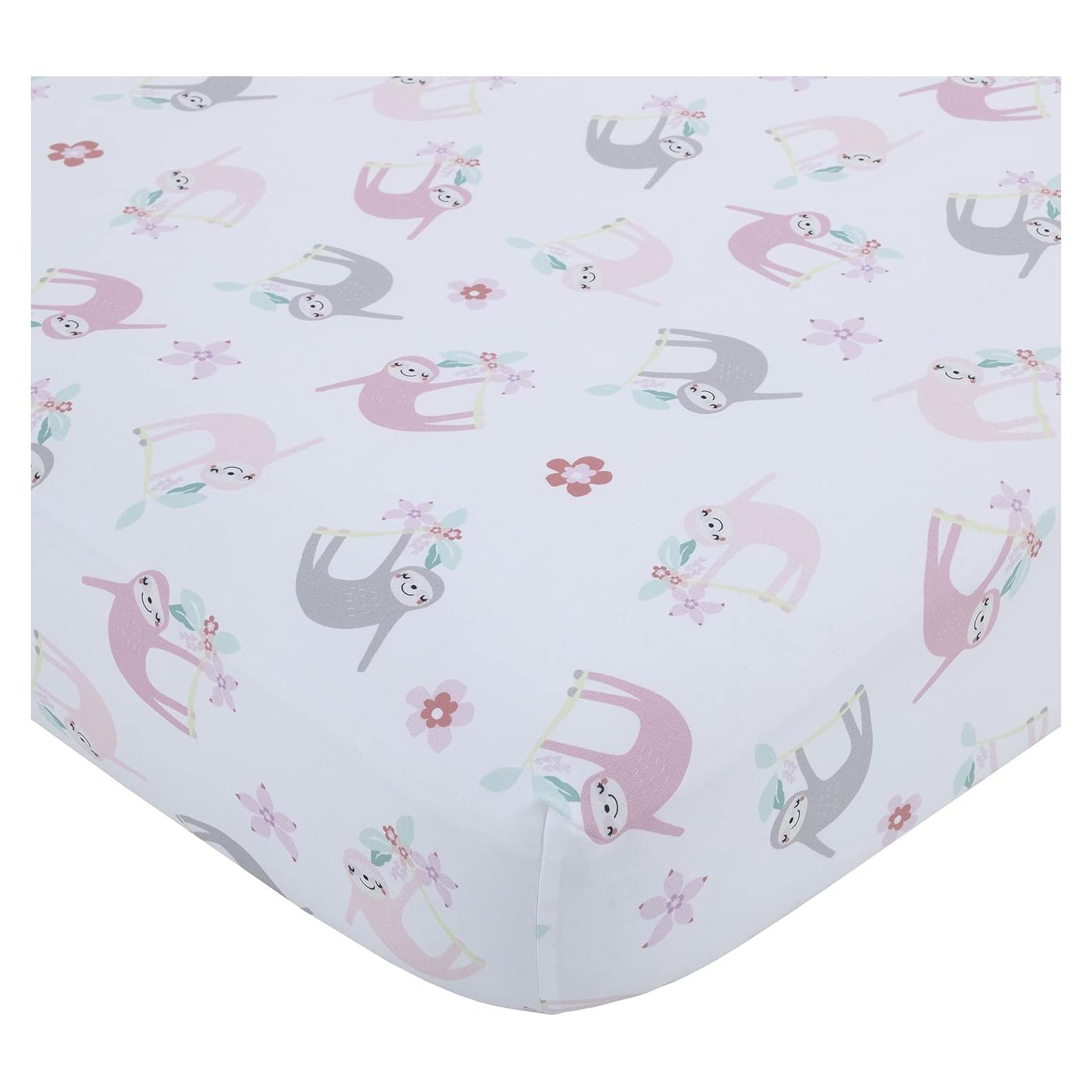 Sábana Ajustable para Cuna NoJo Jardín Tropical Rosa y Gris