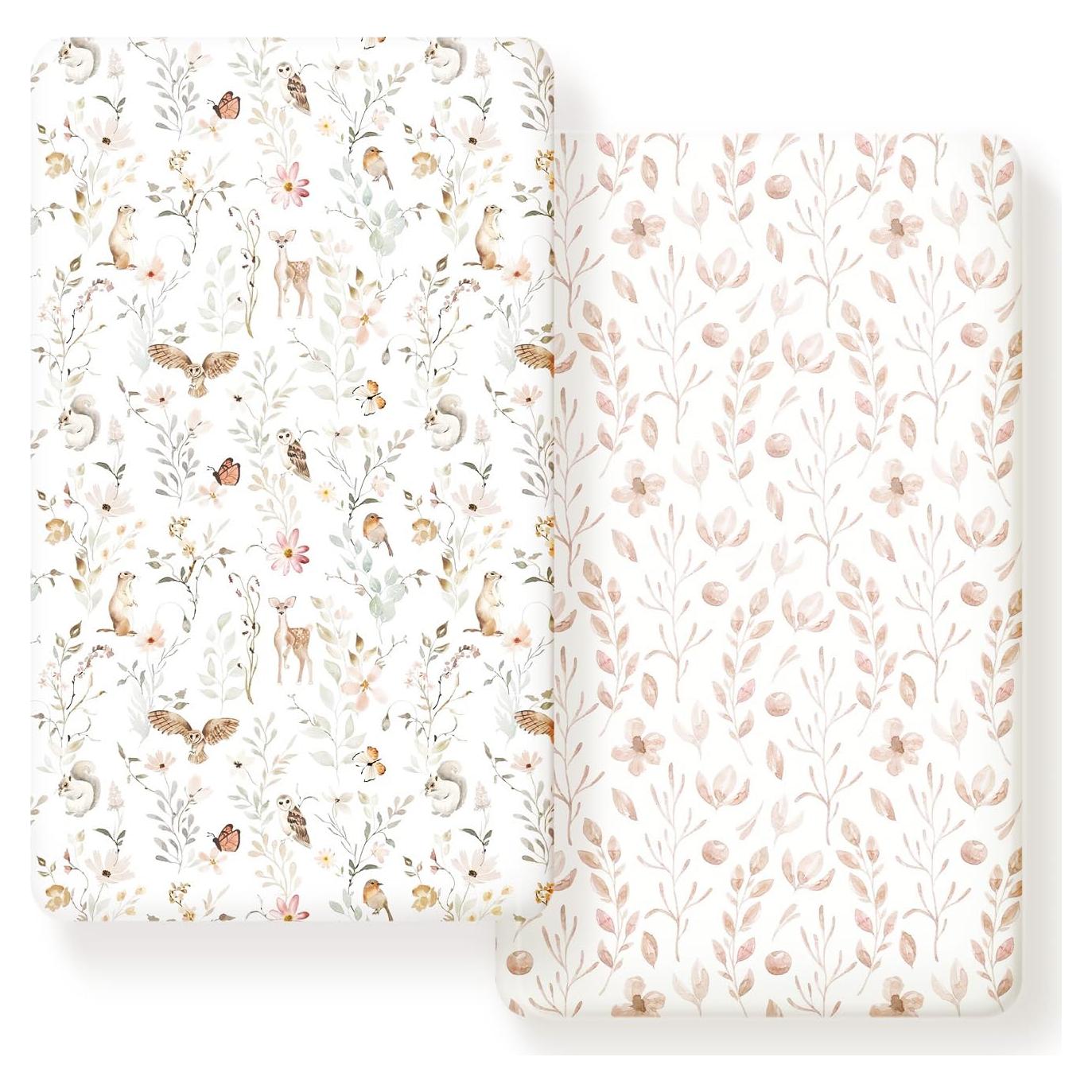 Juego de Sábanas Ajustadas GRSSDER para Cuna Rosa Floral 2 Pzas