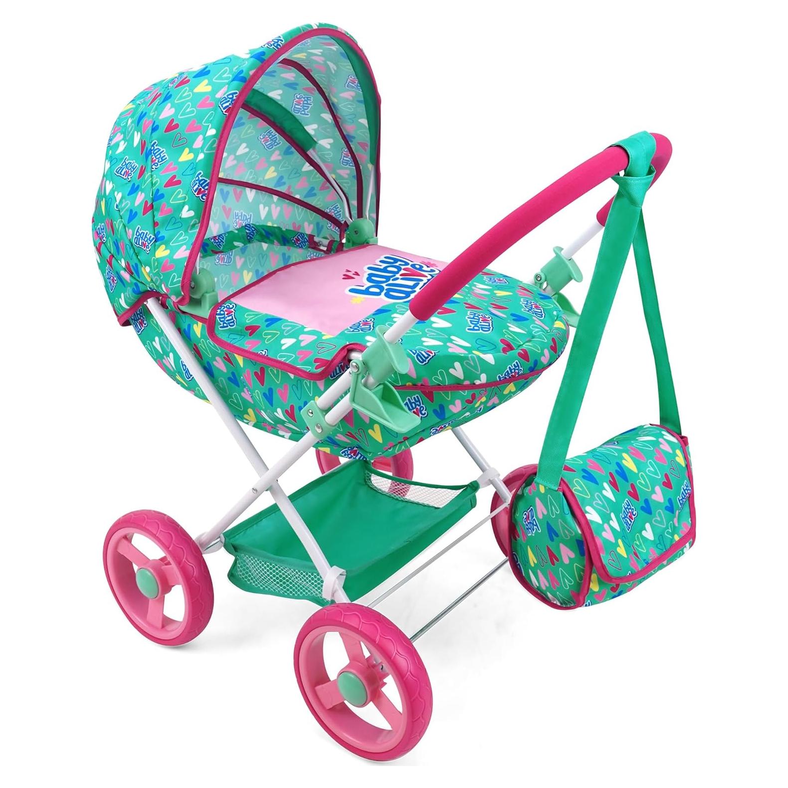 Carrito Deluxe para Muñecas Baby Alive - Verde y Rosa - 46 cm