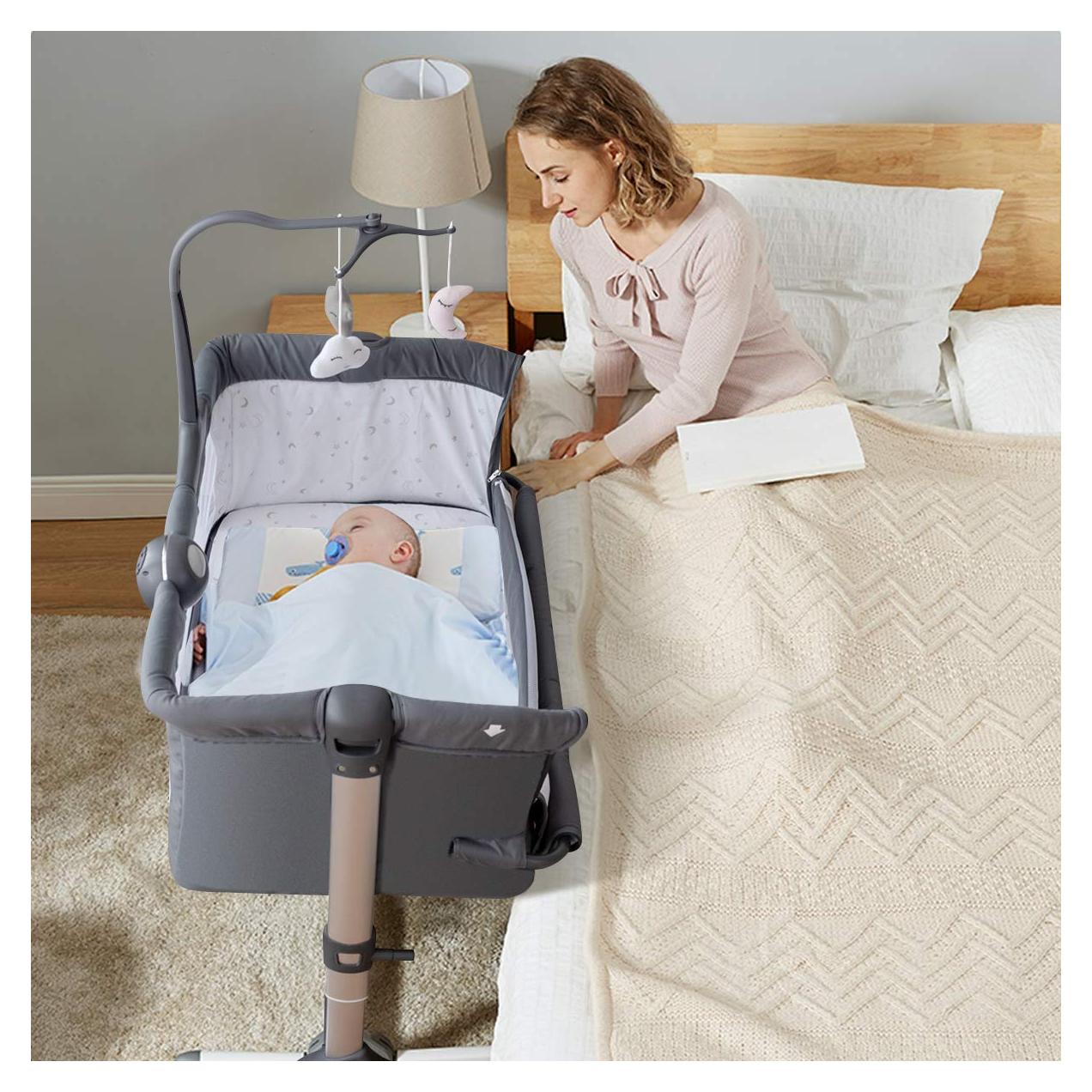 Cuna Lateral Ajustable BABY JOY con Colchón y Soporte para Juguetes