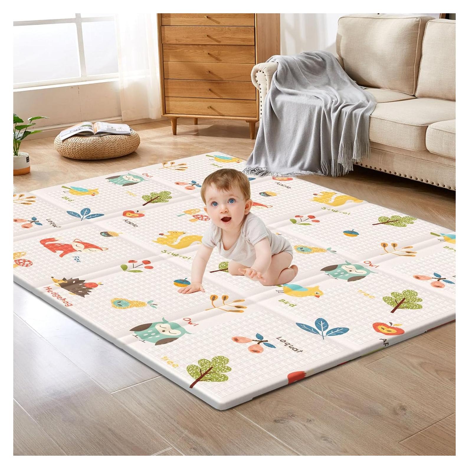 Alfombra de Juego para Bebés 127x127 cm Beige - Espuma Antideslizante