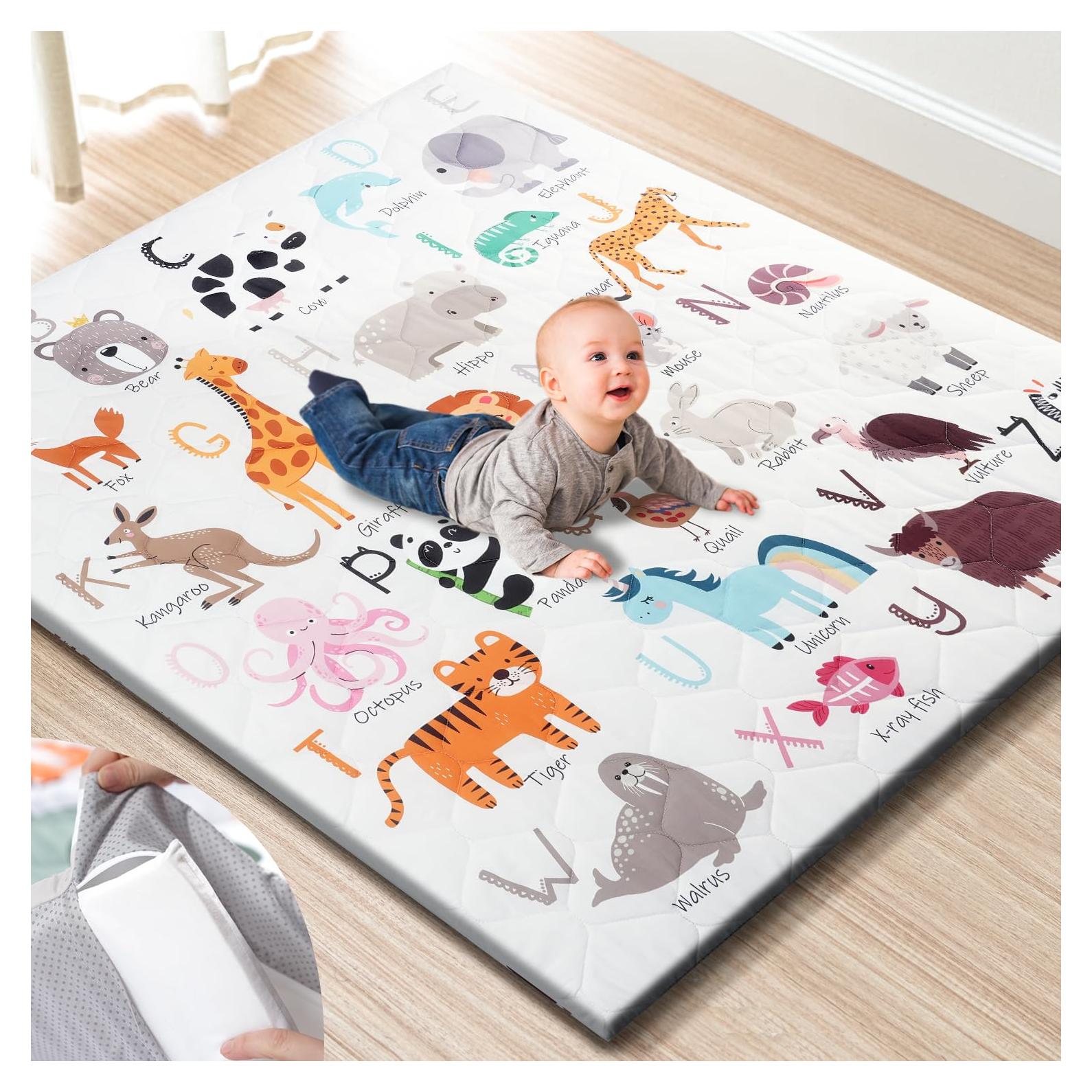 Alfombra de Juego para Bebés Premium 127x127 cm Acolchada Antideslizante