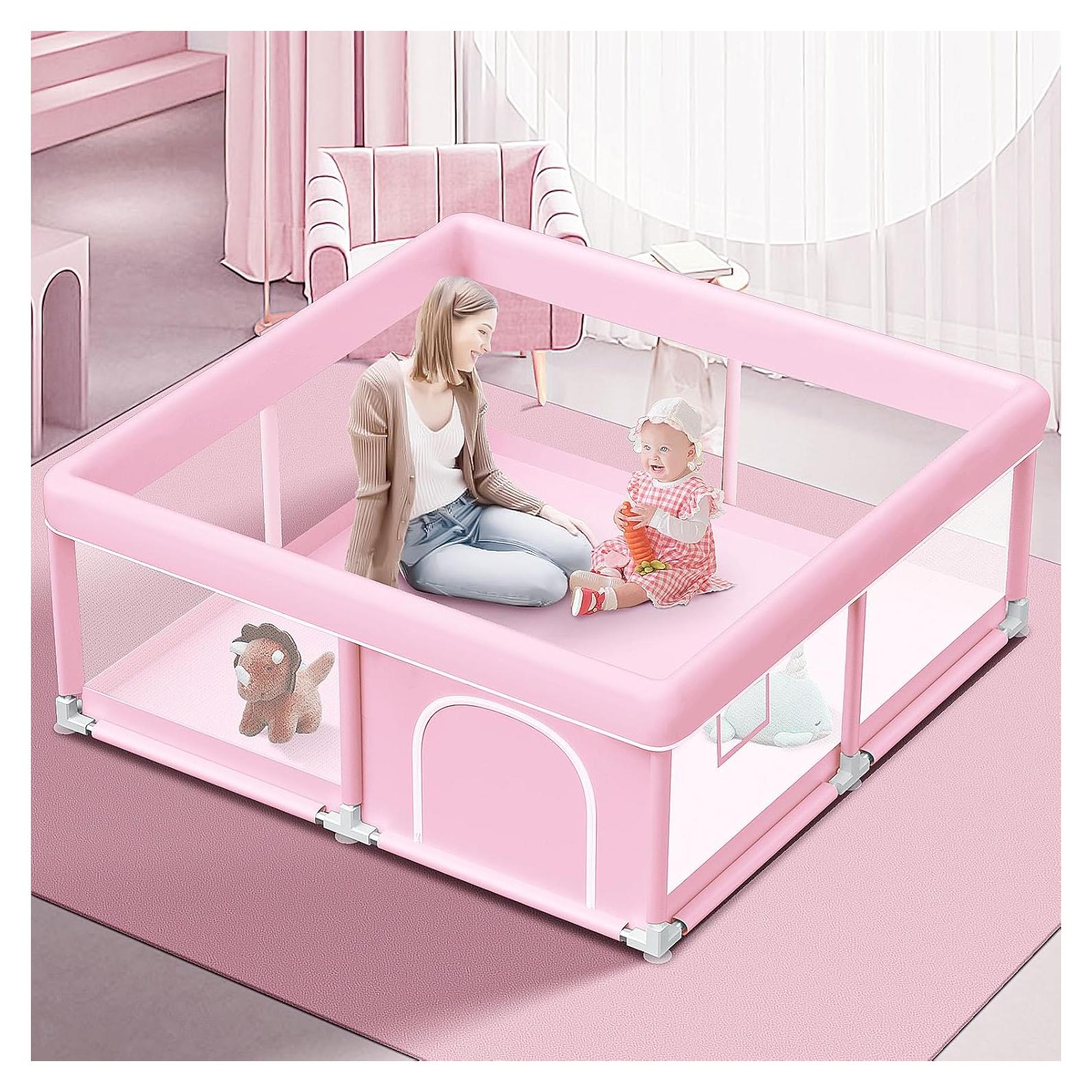 Parque Infantil Rosa 127x127 cm - Seguro y Transpirable